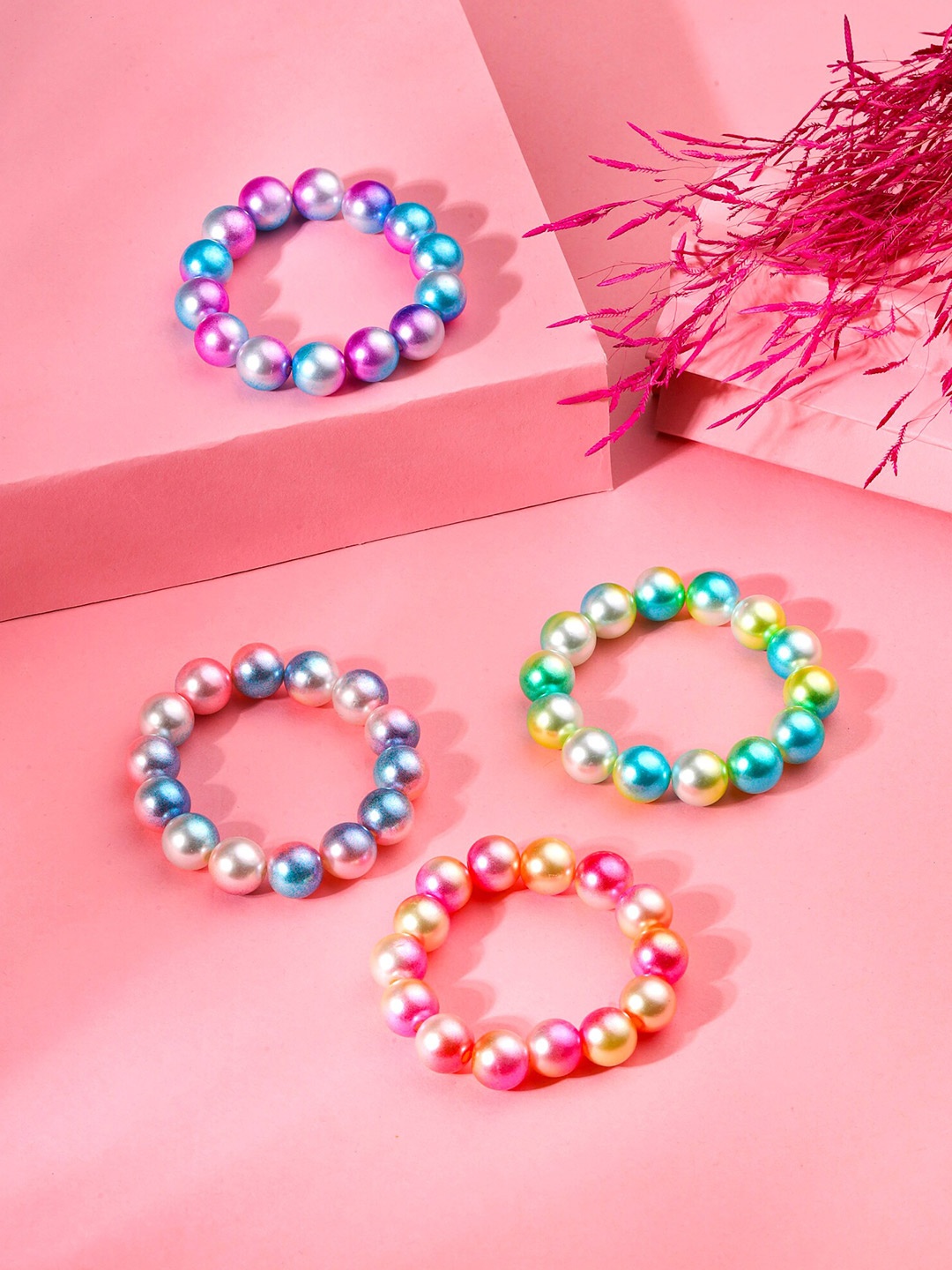

Melbees by Yellow Chimes Girls Set Of 4 Beaded Elasticated Bracelet, Purple