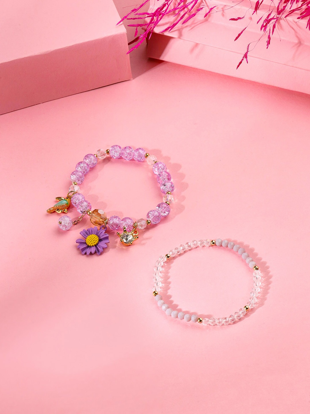 

Melbees by Yellow Chimes Girls Set Of 2 Beaded Elasticated Bracelet, Gold