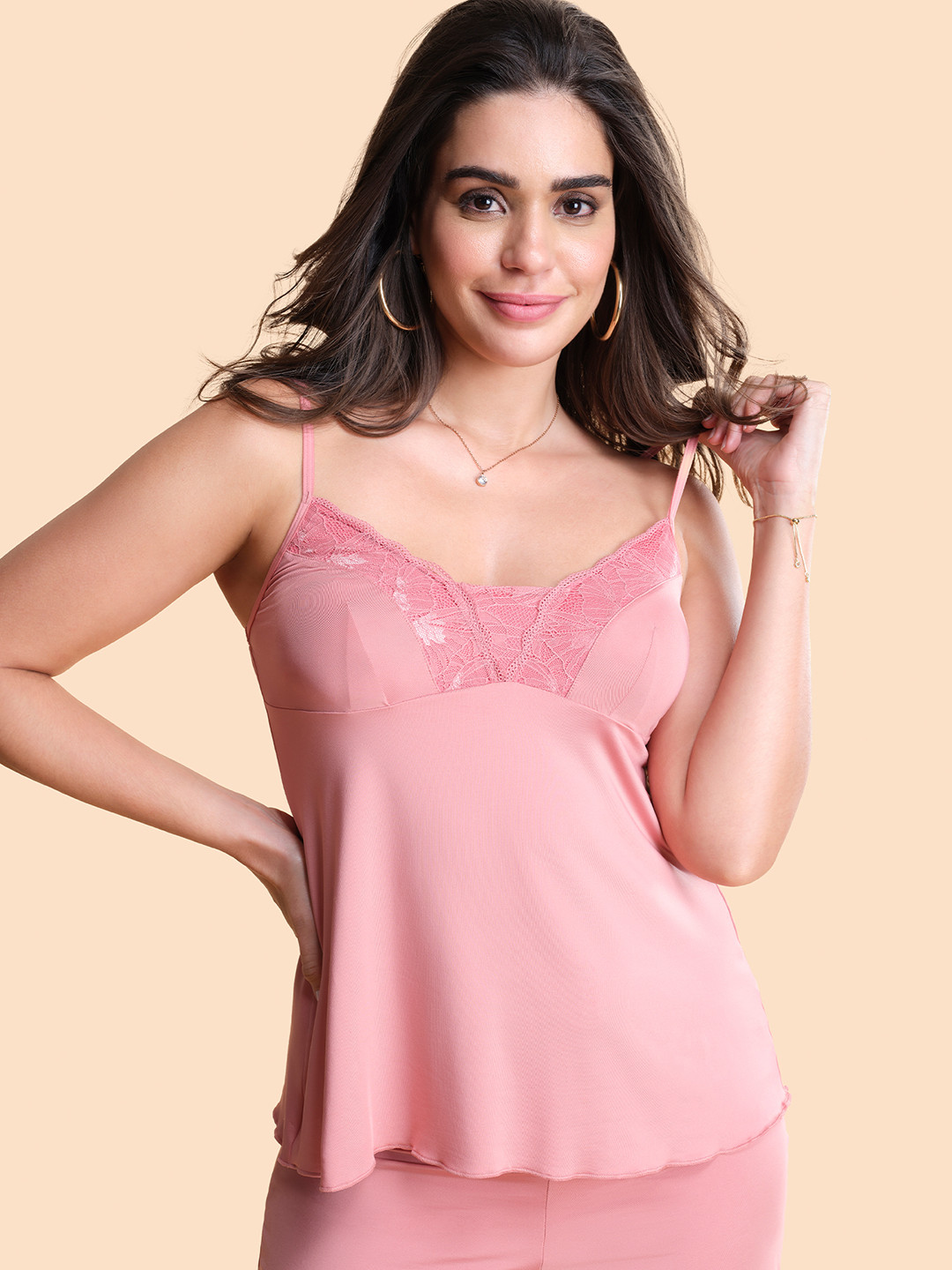 

Enamor Lace Detail Camisole Top and Shorts Set, Rose