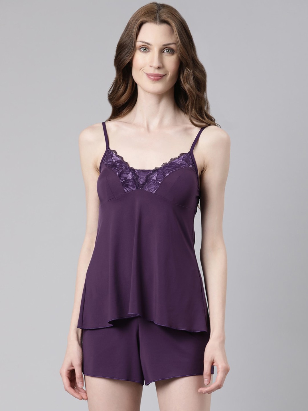 

Enamor Lace Detail Camisole Top and Shorts Set, Purple