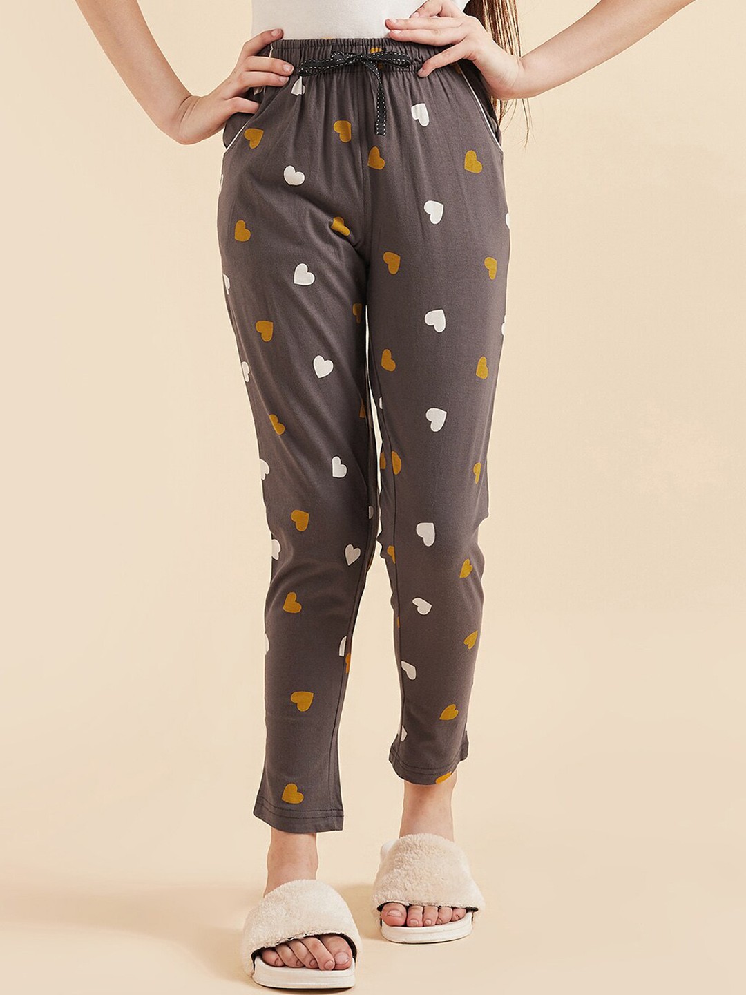 

Sweet Dreams Girls Taupe Printed Pure Cotton Lounge Pants