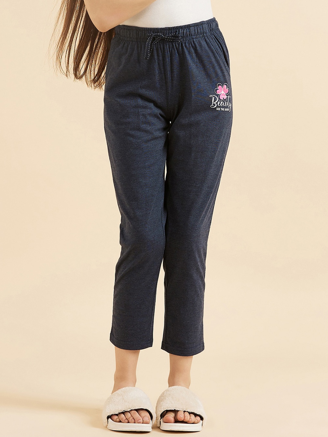 

Sweet Dreams Girls Navy Blue Printed Mid-Rise Lounge Pants