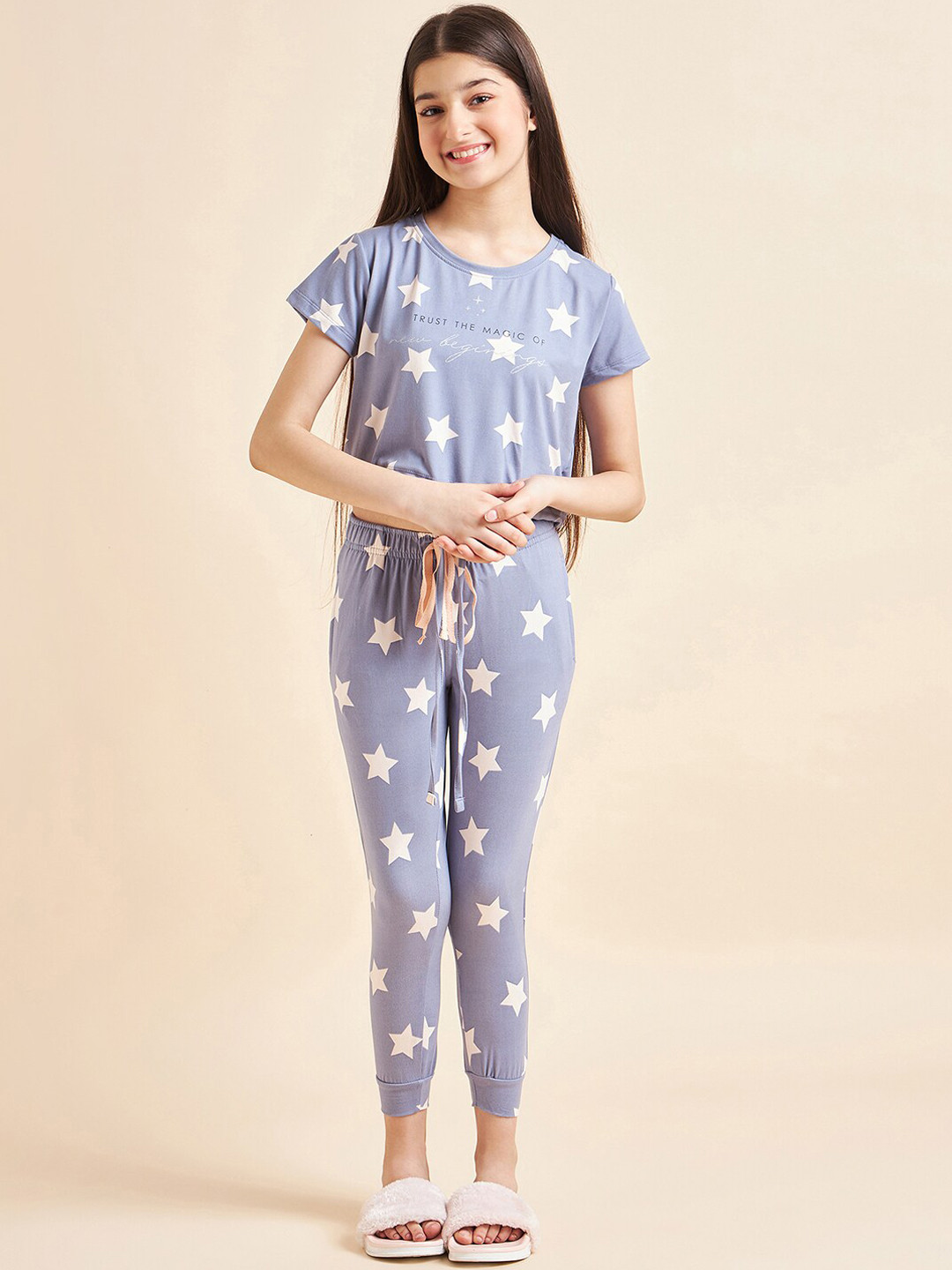 

Sweet Dreams Girls Conversational Printed Night Suit, Lavender