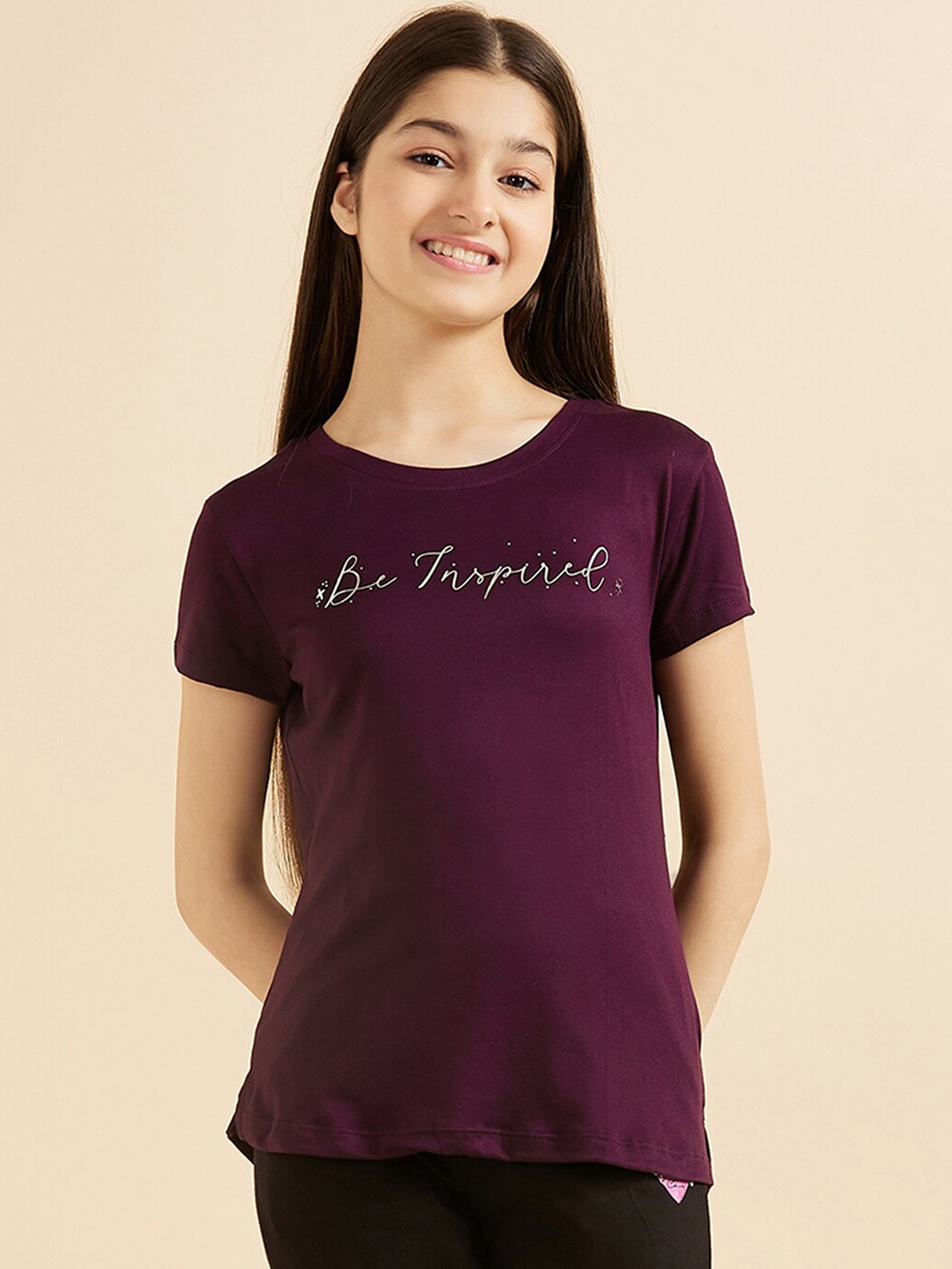 

Sweet Dreams Girls Burgundy & White Typography Printed Lounge Tshirts