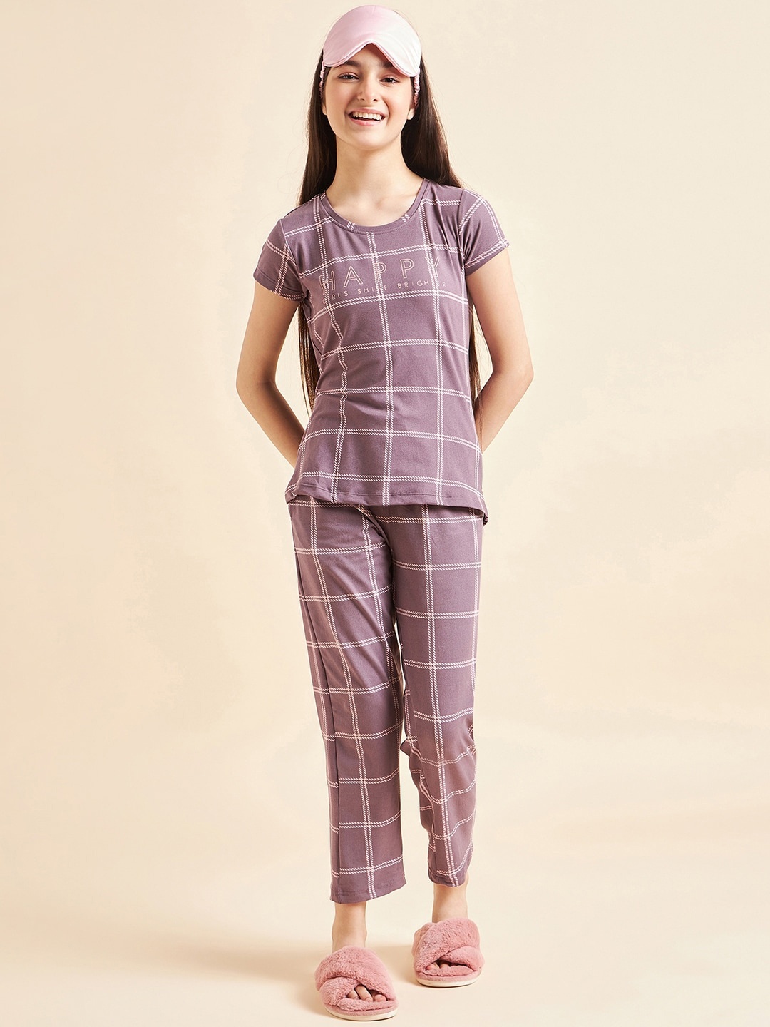 

Sweet Dreams Girls Mauve Checked Night Suit