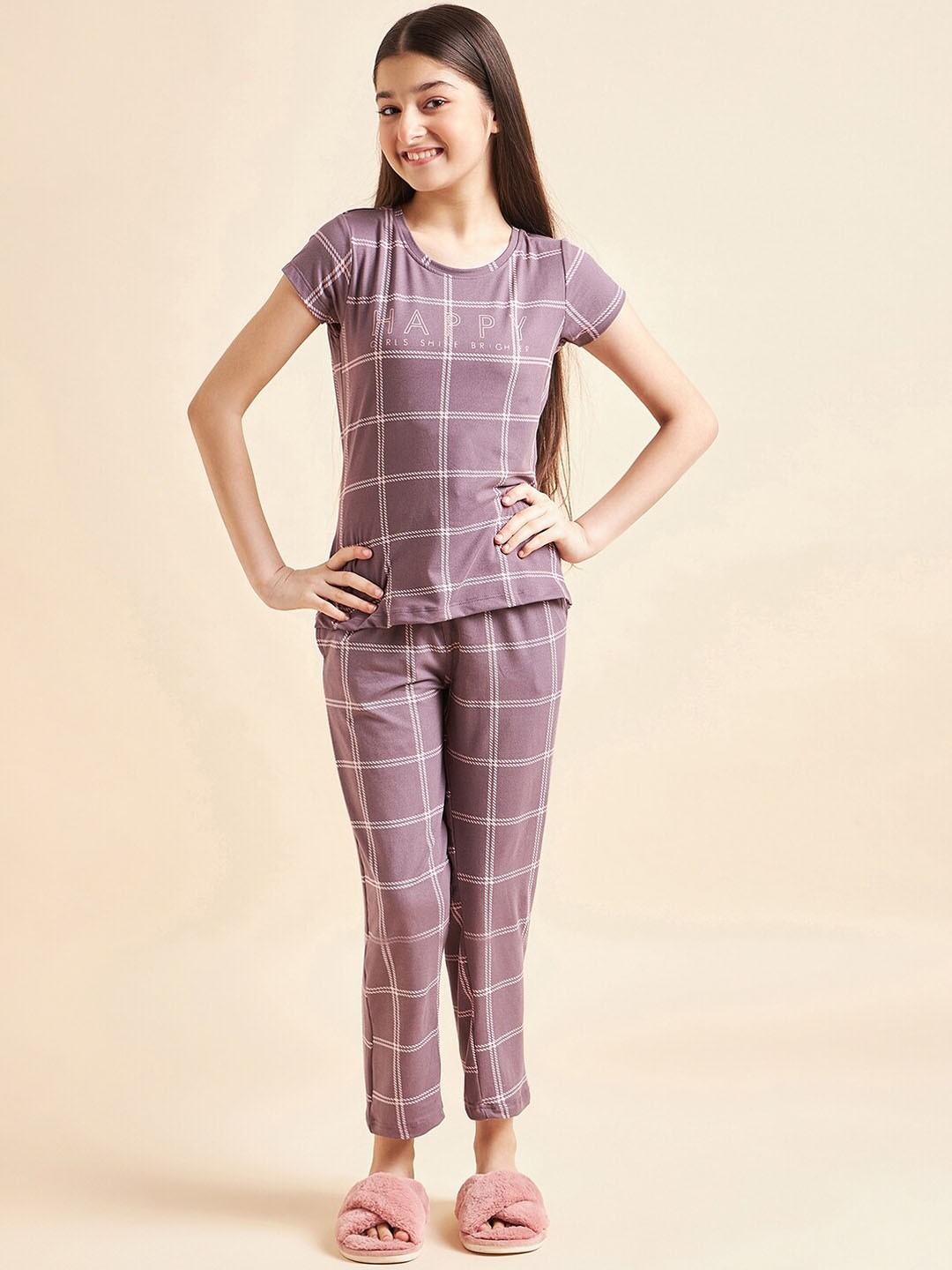 

Sweet Dreams Girls Mauve Checked Night Suit