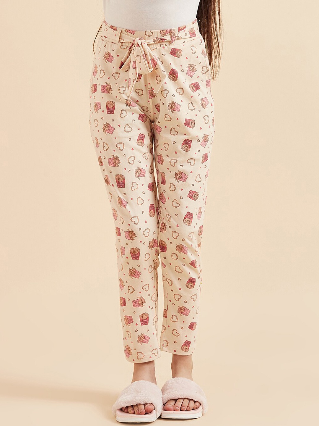 

Sweet Dreams Girls Beige Printed Mid-Rise Lounge Pants