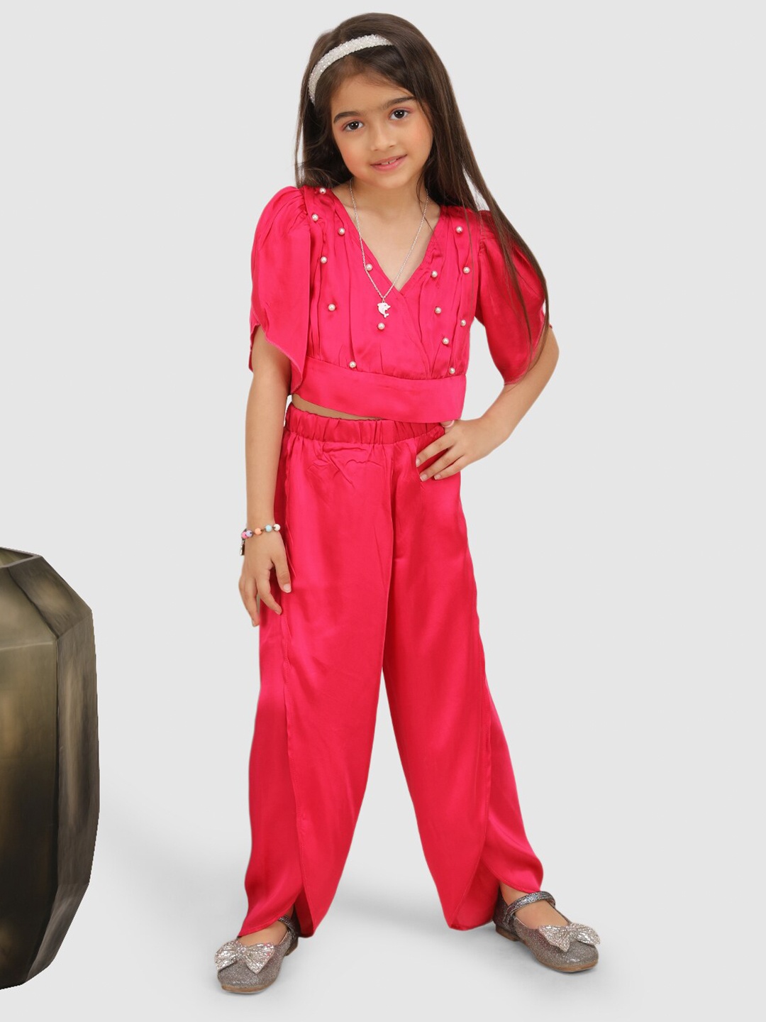 

Jelly Jones Girls V-Neck Top with Trousers, Pink