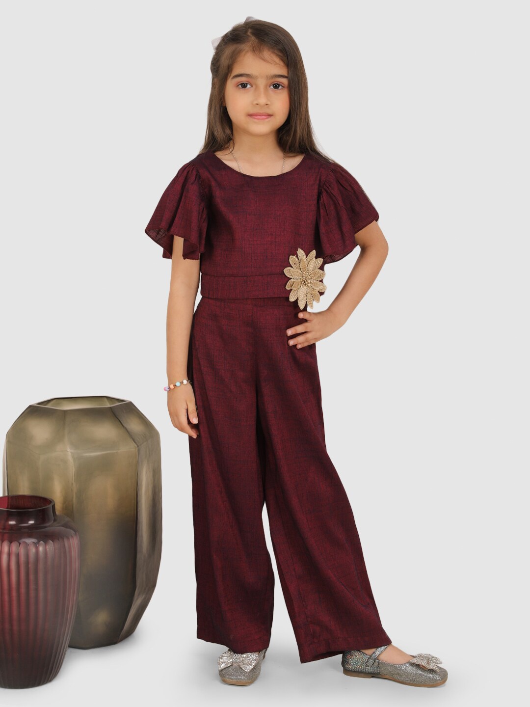 

Jelly Jones Girls Round Neck Top with Palazzos, Maroon