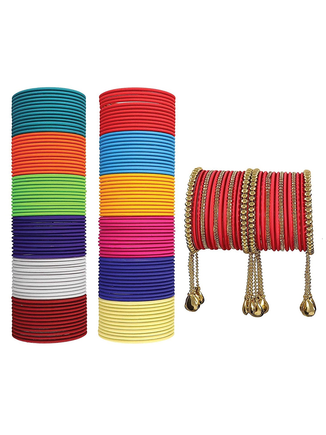 

NMII Set Of 170 Zircon Studded Latkan Kada Bangles, Gold