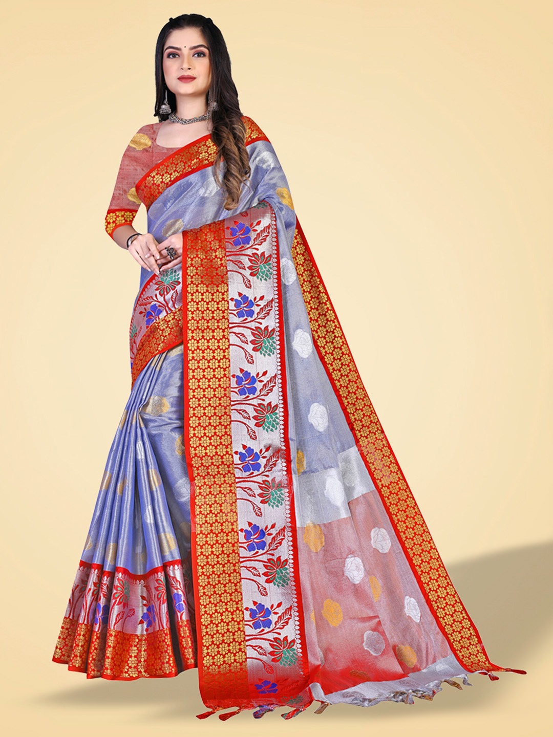 

N N ENTERPRISE Woven Design Zari Kanjeevaram Saree, Blue