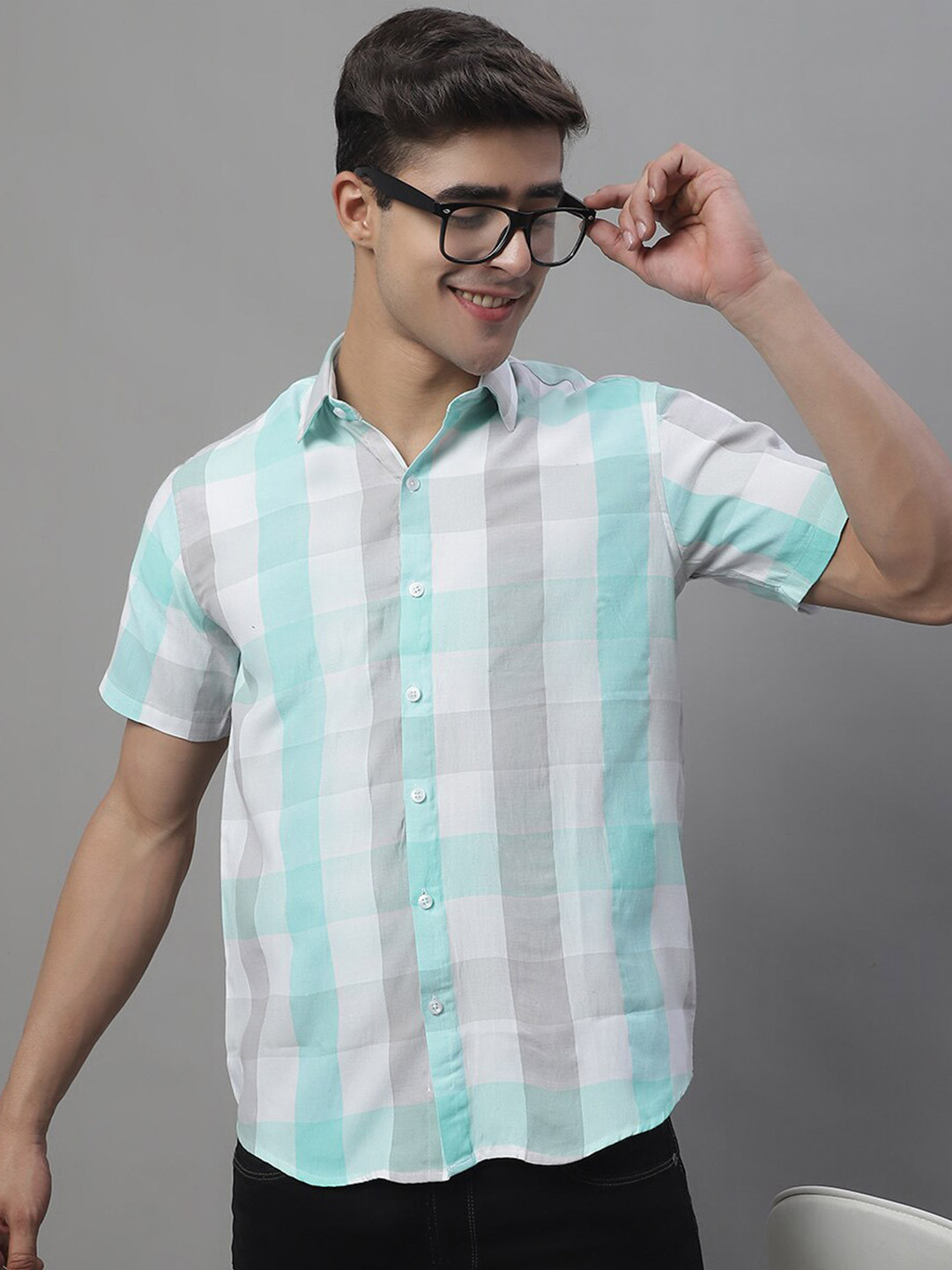 

JAINISH Classic Gingham Checked Casual Pure Cotton Shirt, White