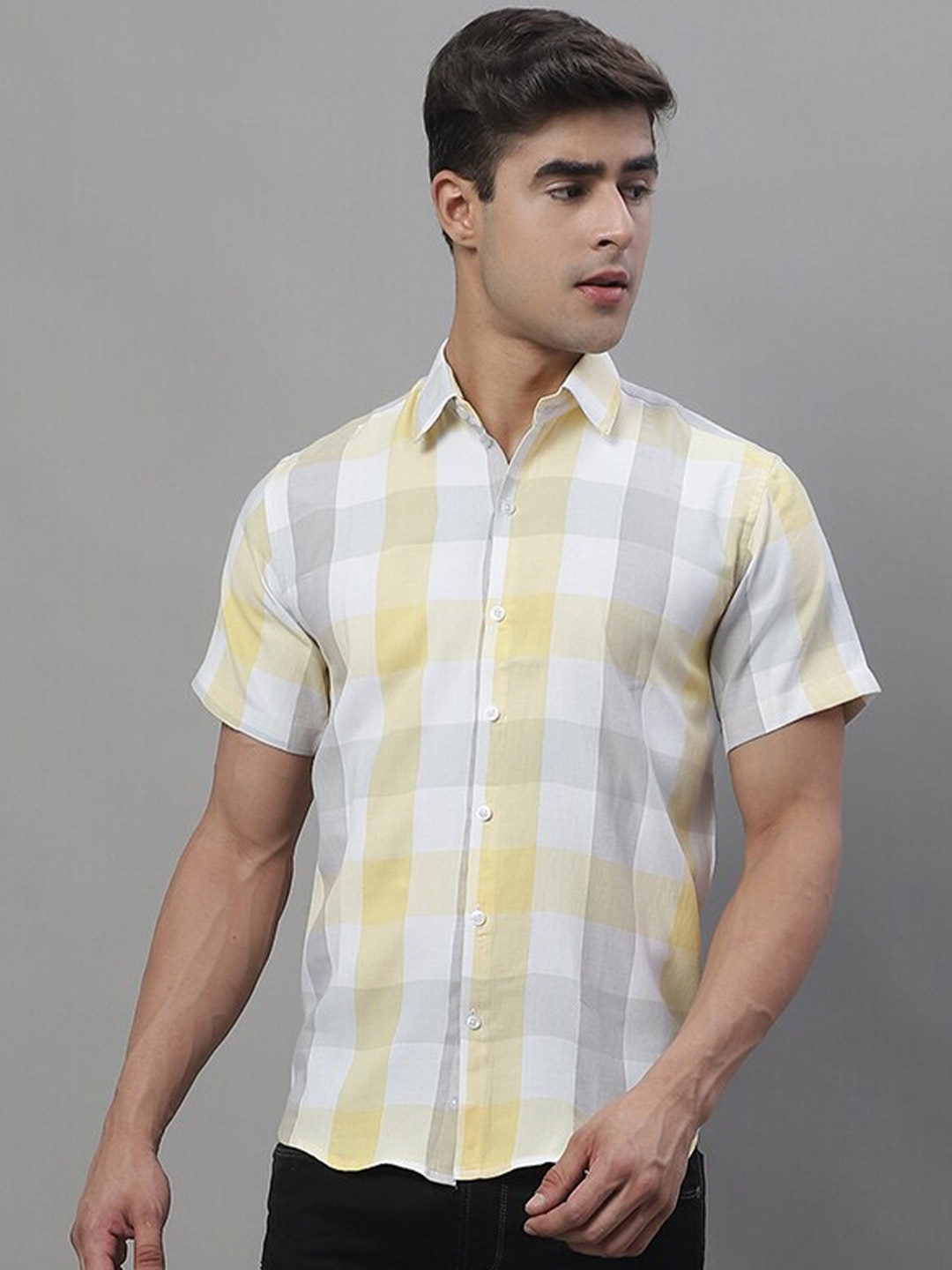 

JAINISH Classic Tartan Checked Pure Cotton Casual Shirt, White