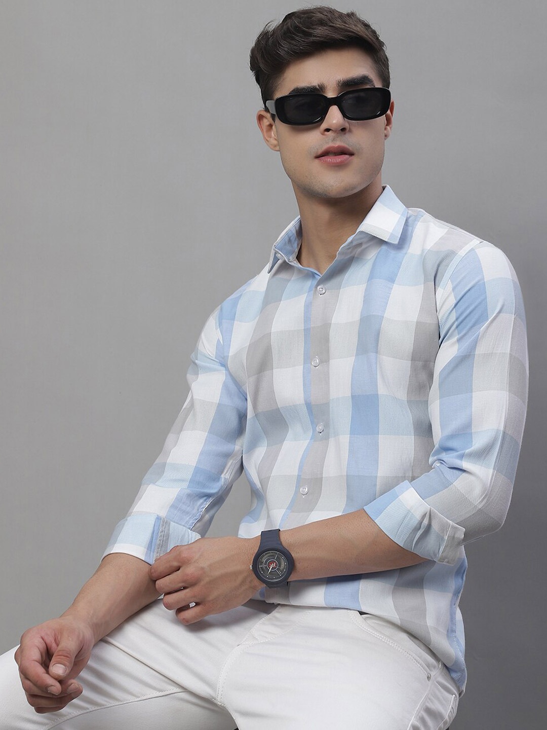 

JAINISH Classic Buffalo Checked Pure Cotton Casual Shirt, White