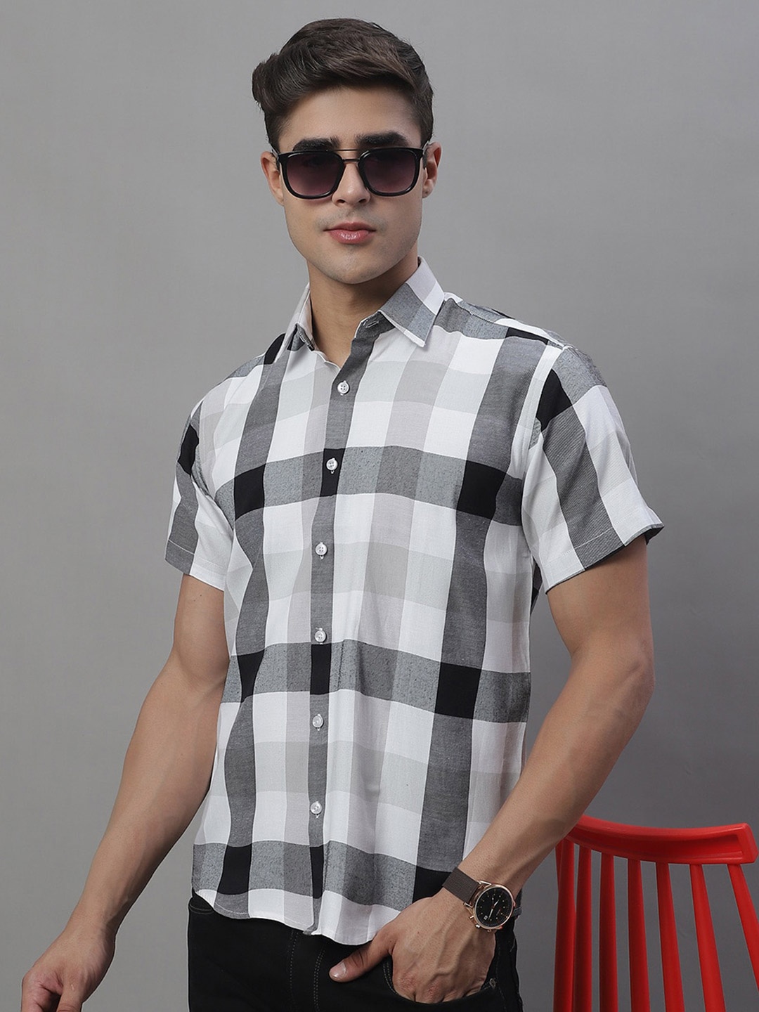 

JAINISH Classic Buffalo Checked Pure Cotton Casual Shirt, White