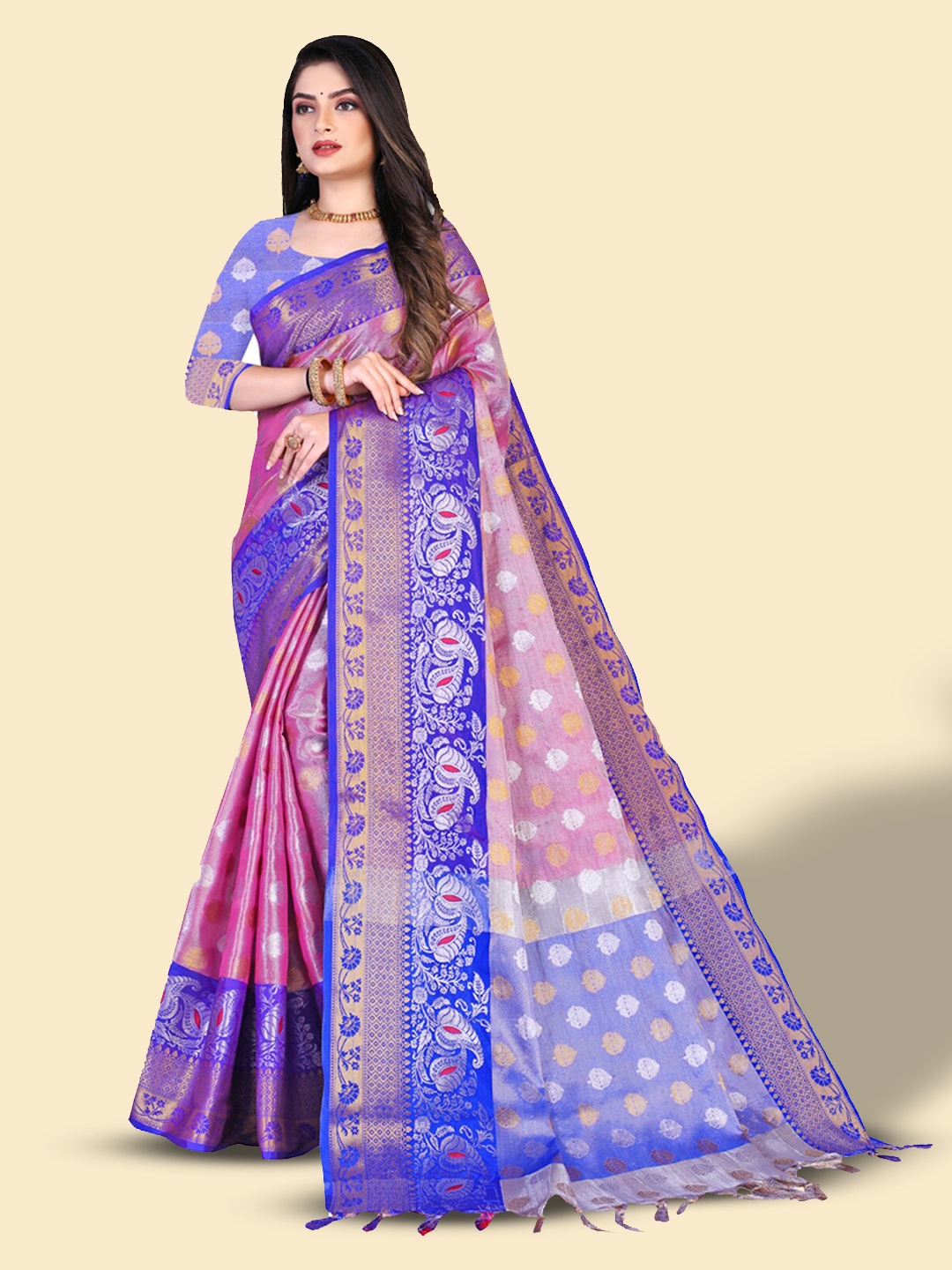 

N N ENTERPRISE Woven Design Zari Kanjeevaram Saree, Pink