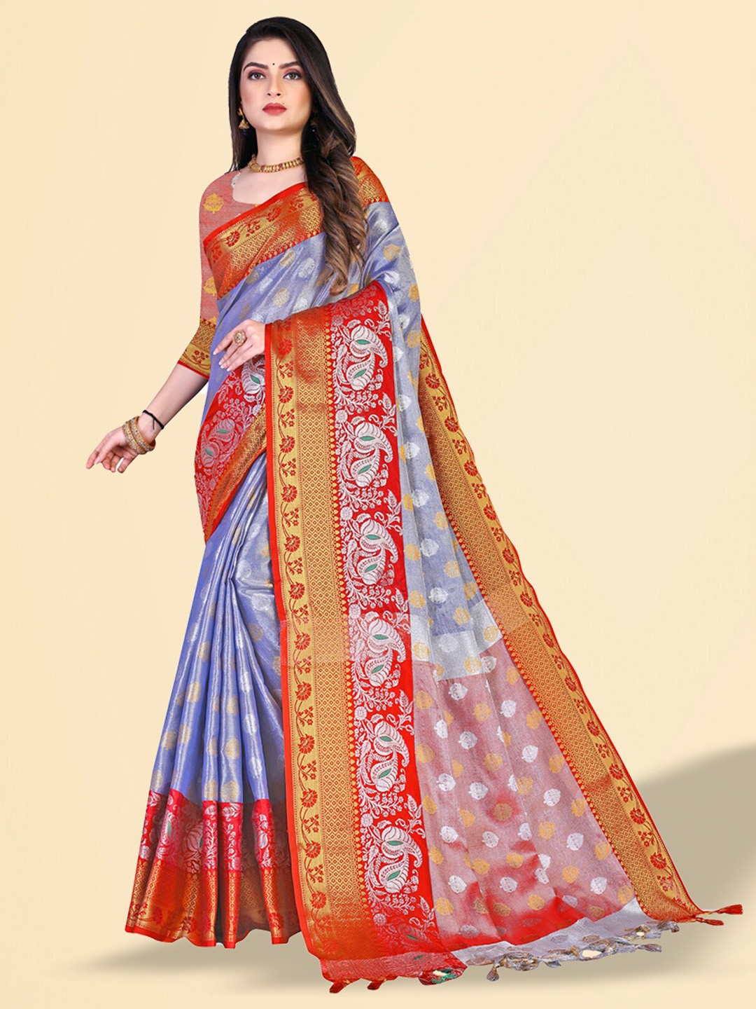 

N N ENTERPRISE Woven Design Zari Kanjeevaram Saree, Blue