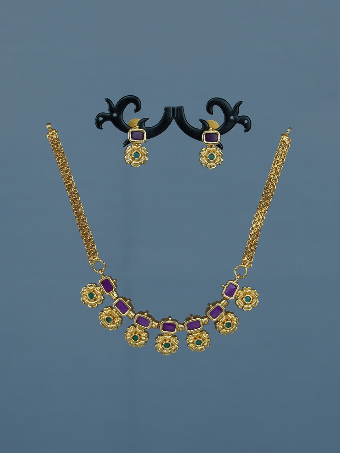 

Diksha collection Gold-Plated Stone-Studded Floral Jewellery Set