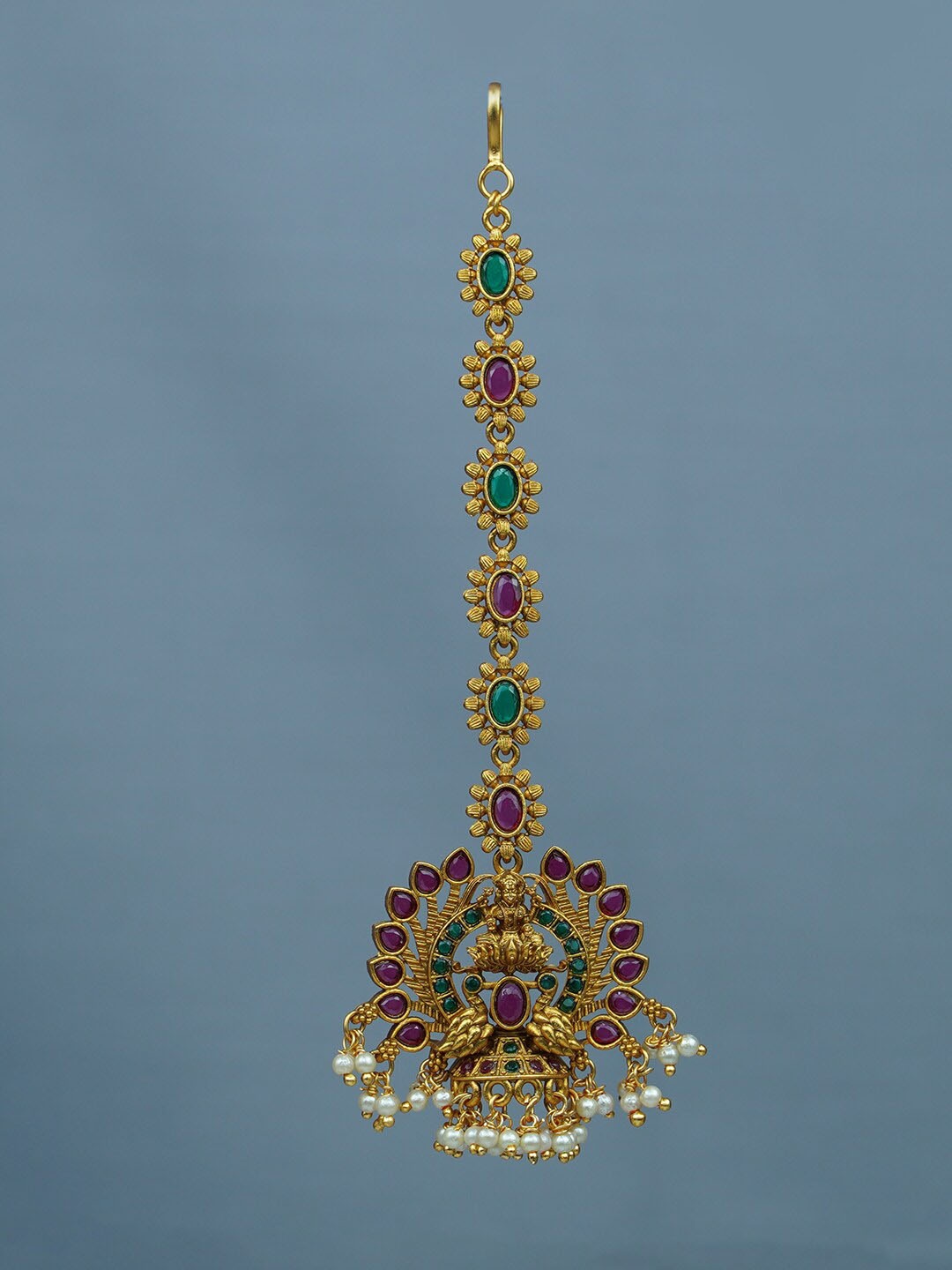 

Diksha collection Gold-Plated Stones-Studded And Beaded Temple Maang Tikka
