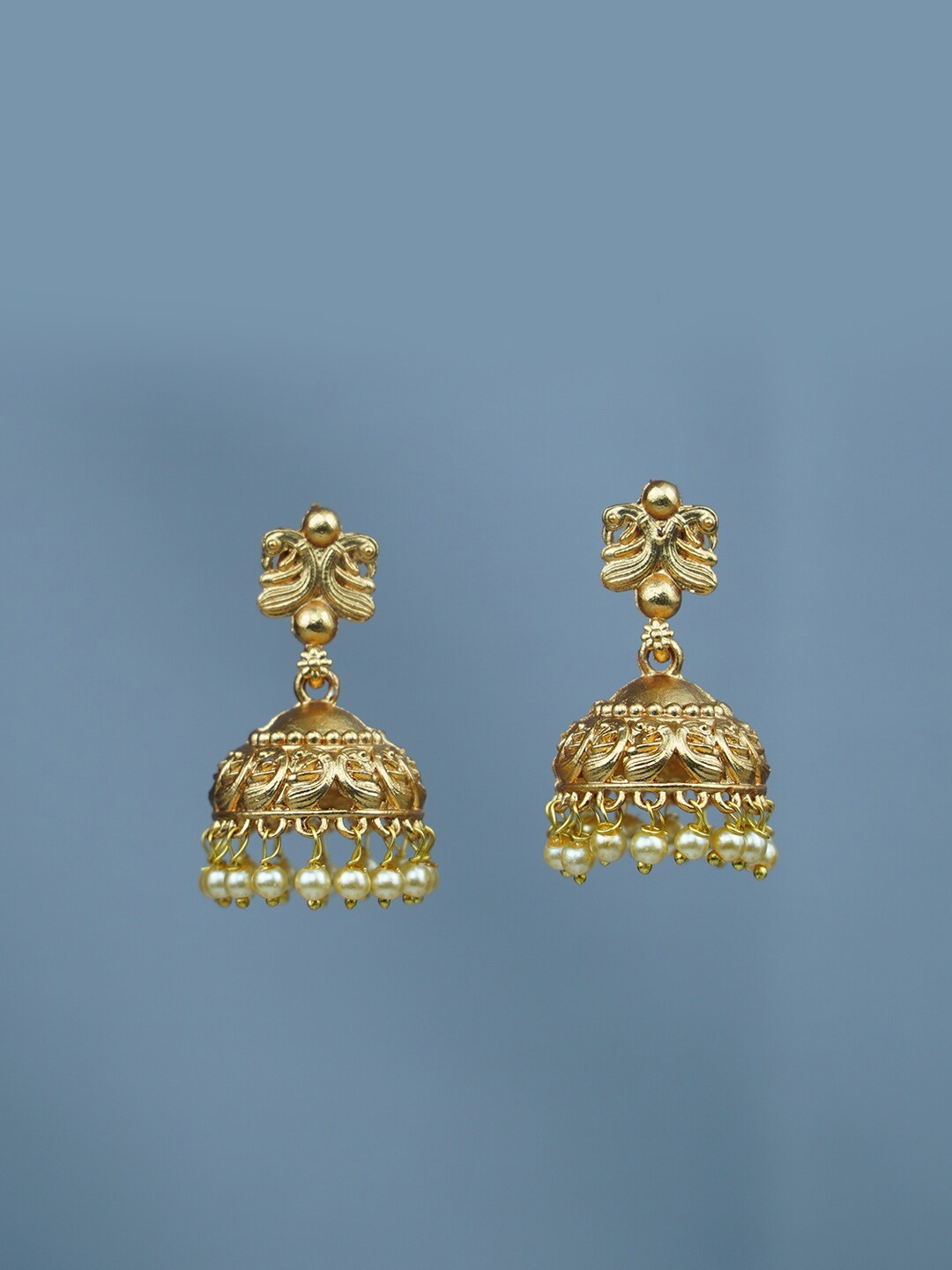 

Diksha collection Gold-Plated Dome Shaped Beaded Jhumkas