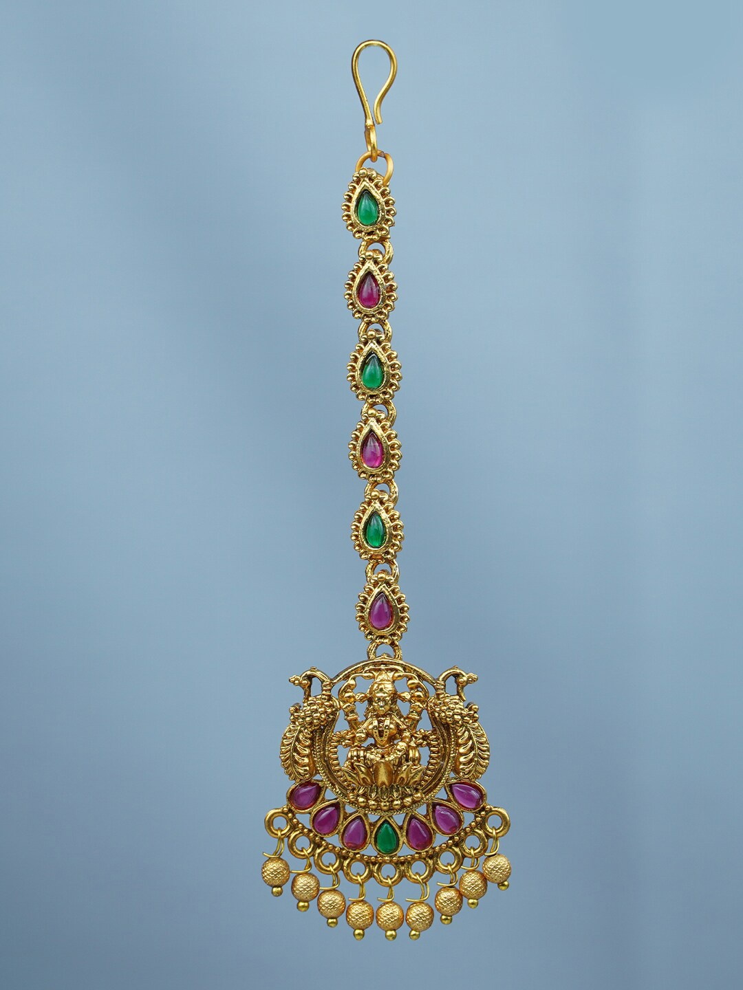 

Diksha collection Gold-Plated Stones-Studded And Beaded Temple Maang Tikka