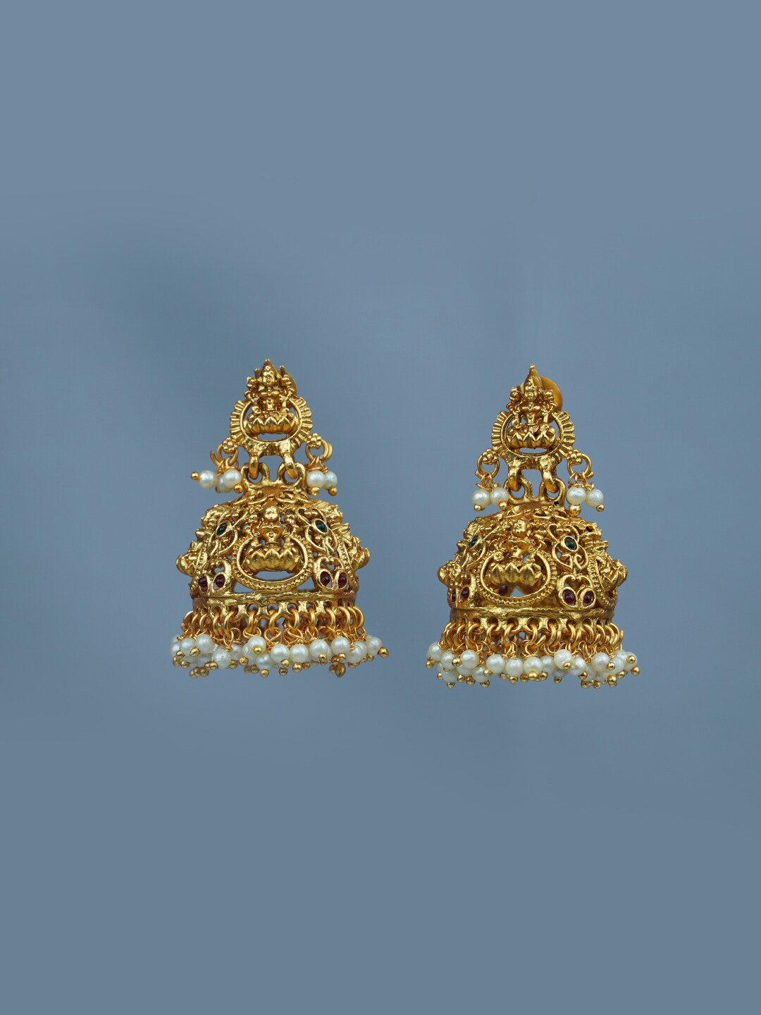 

Diksha collection Gold-Plated Dome Shaped Temple Jhumkas