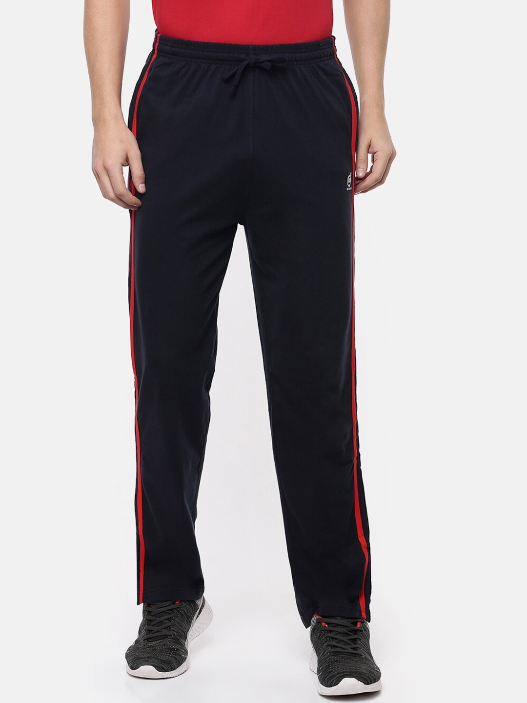 

Macroman M-Series Men Mid Rise Pure Cotton Sports Track Pants, Navy blue
