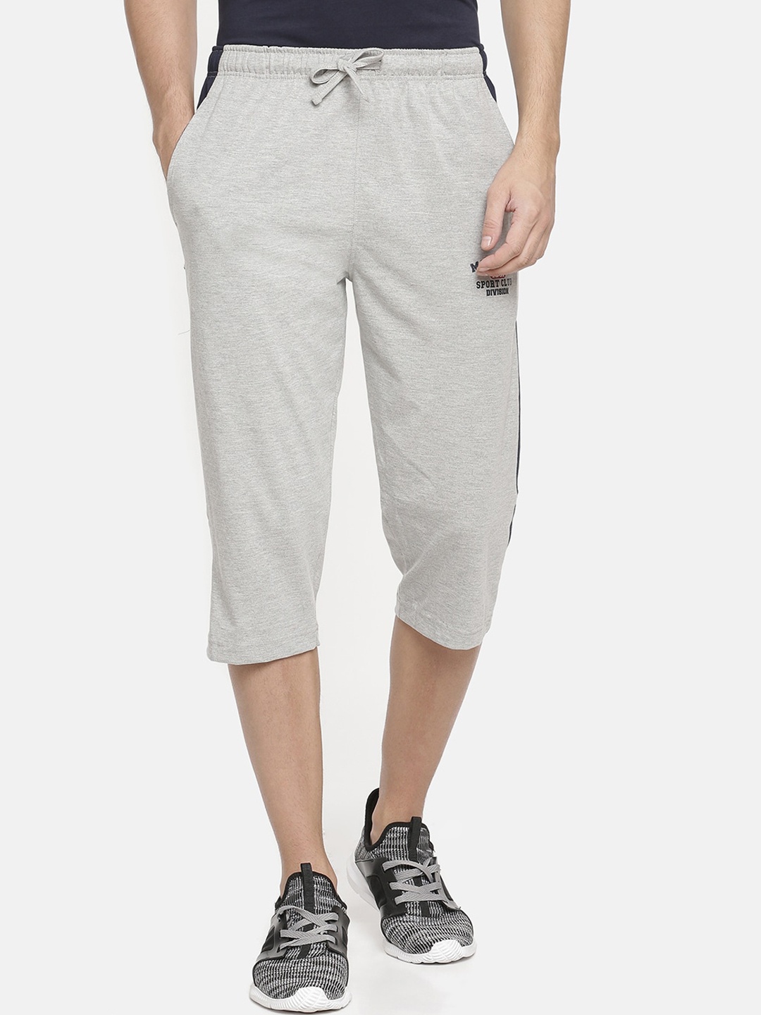 

Macroman M-Series Men Striped Regular Fit Mid-Rise Sports Shorts, Grey melange