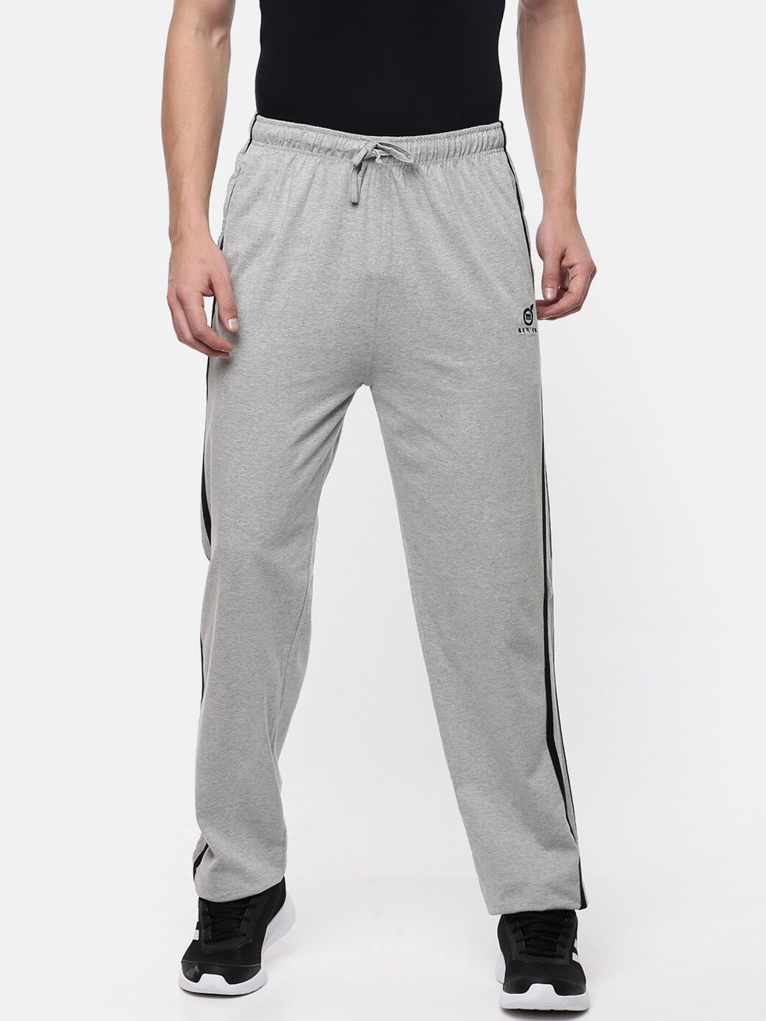 

Macroman M-Series Men Mid Rise Pure Cotton Sports Track Pants, Grey melange