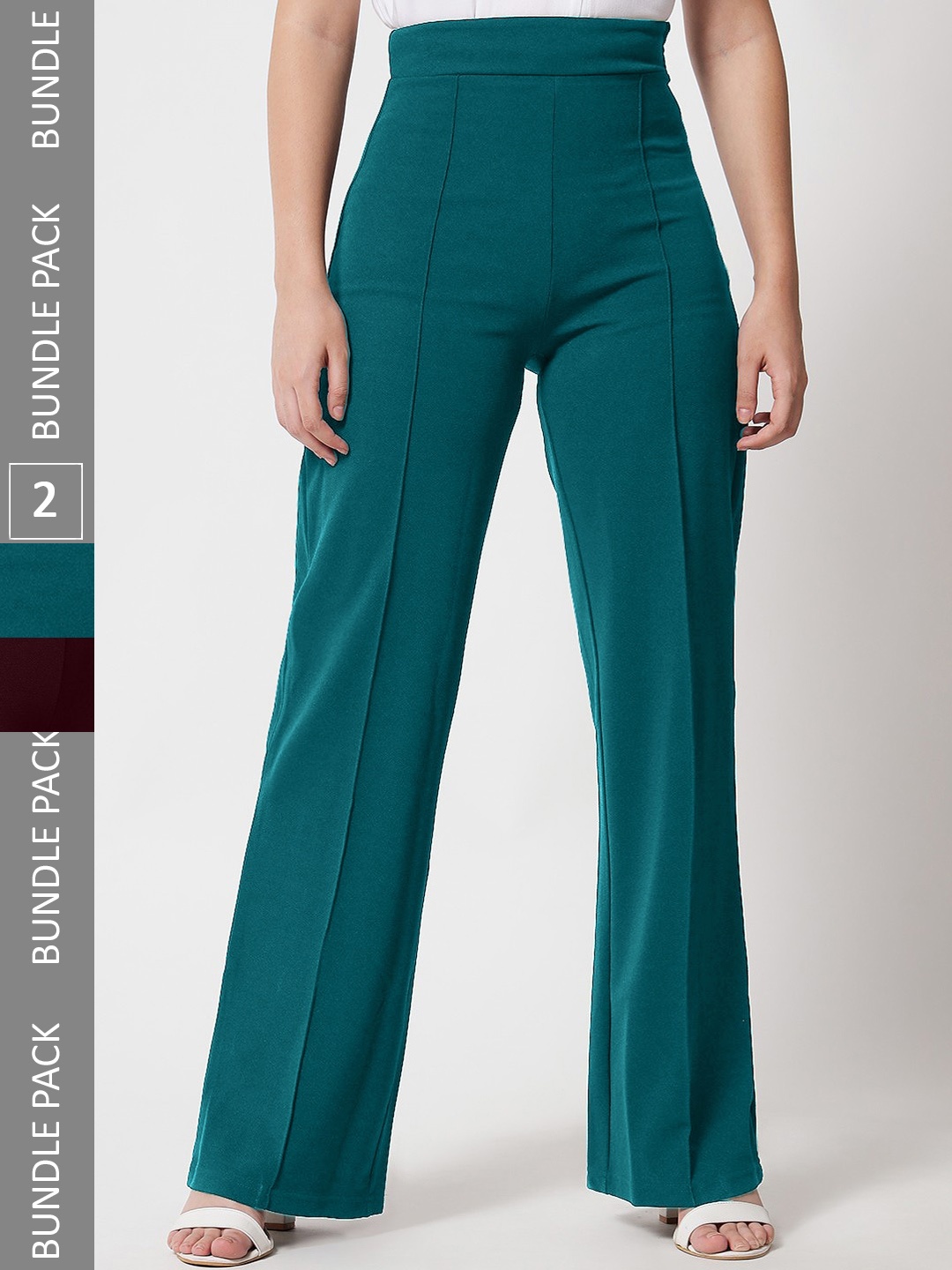 

LEE TEX Women Pack Of 2 Relaxed Straight Leg High-Rise Parallel Trousers, Teal