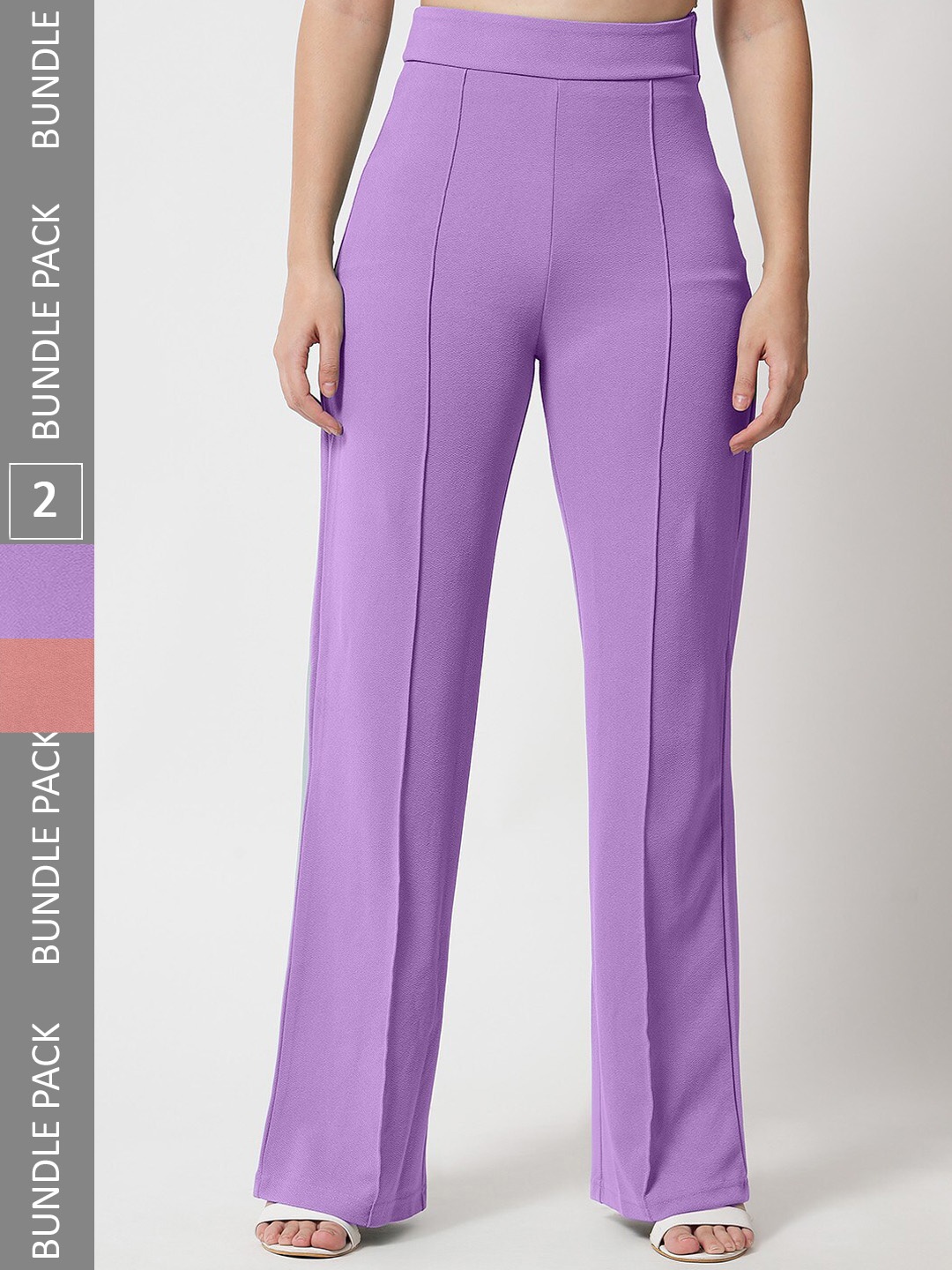 

LEE TEX Women Pack Of 2 Relaxed Straight Leg High-Rise Parallel Trousers, Purple