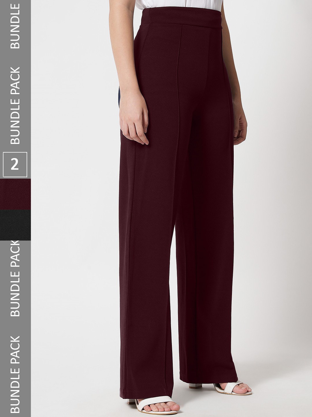 

LEE TEX Women Pack Of 2 Relaxed Straight Leg High-Rise Parallel Trousers, Maroon