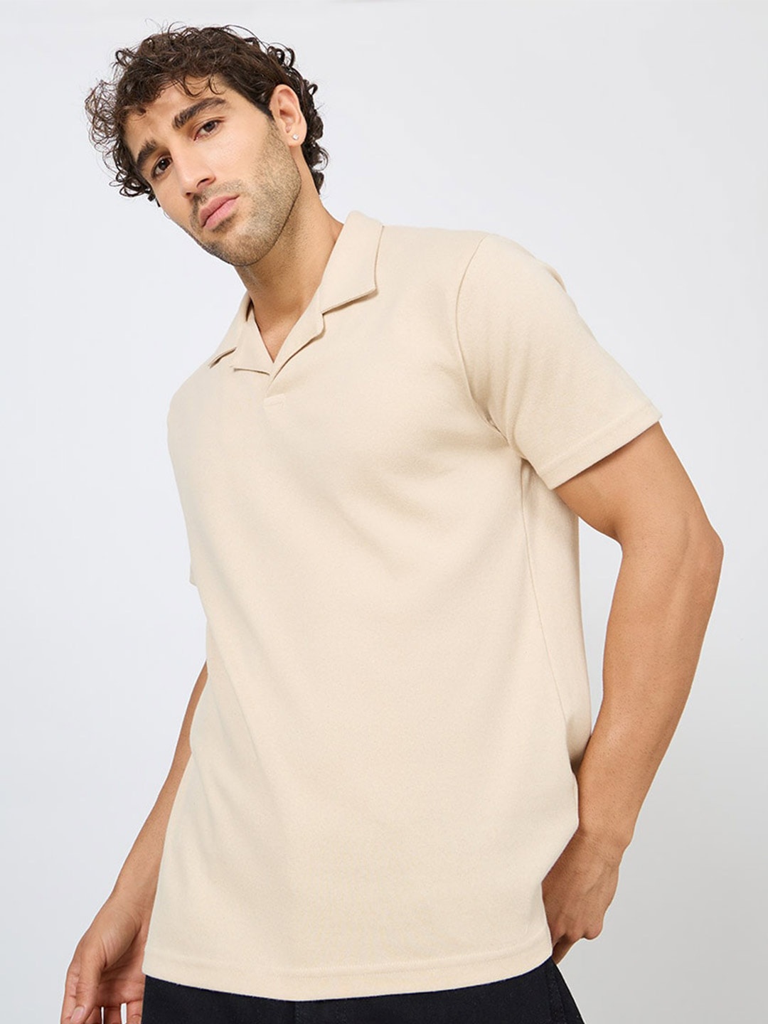 

Styli Men Polo Collar T-shirt, Beige