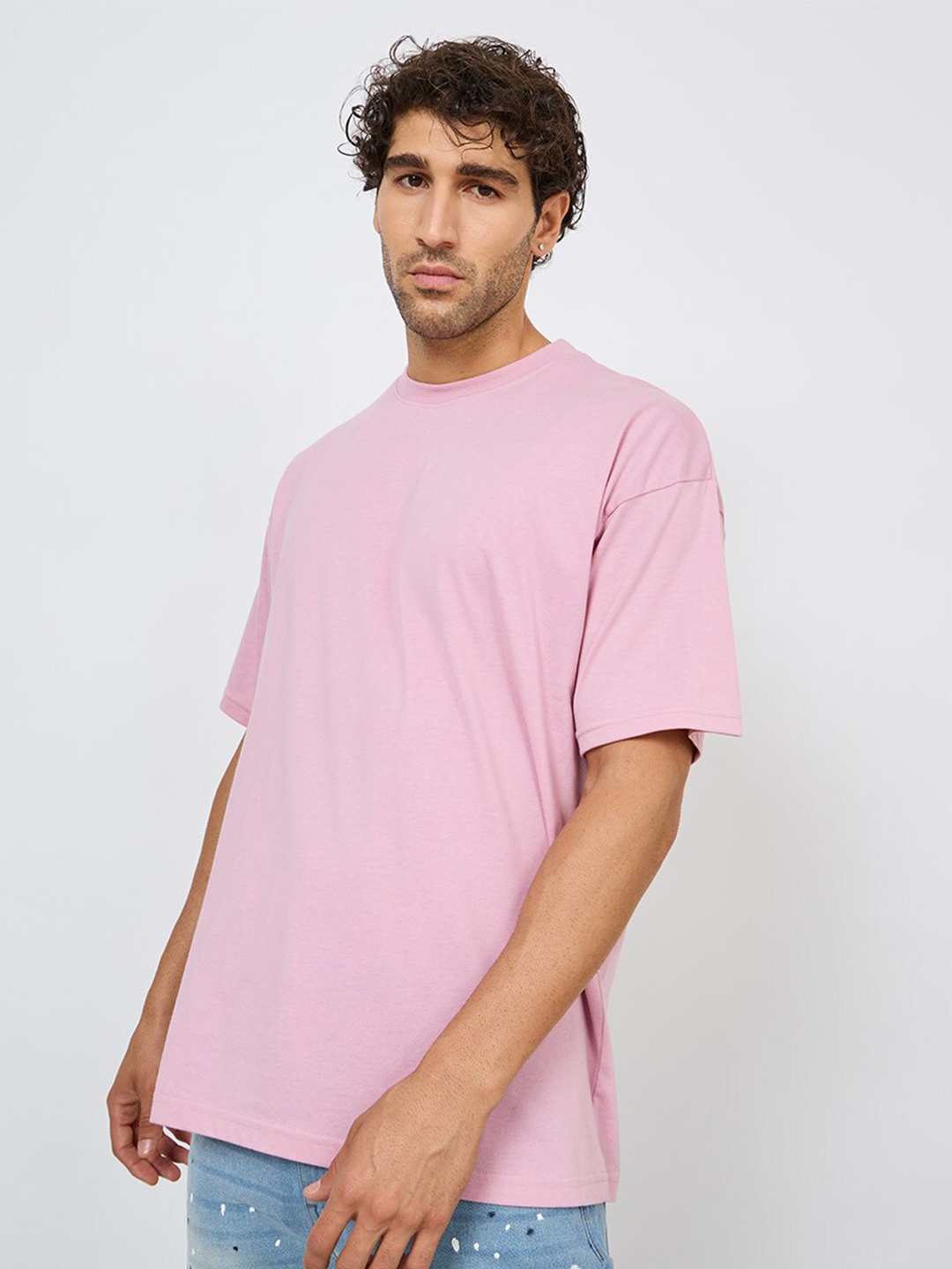 

Styli Men Pink Back Typography Printed Oversized T-shirt