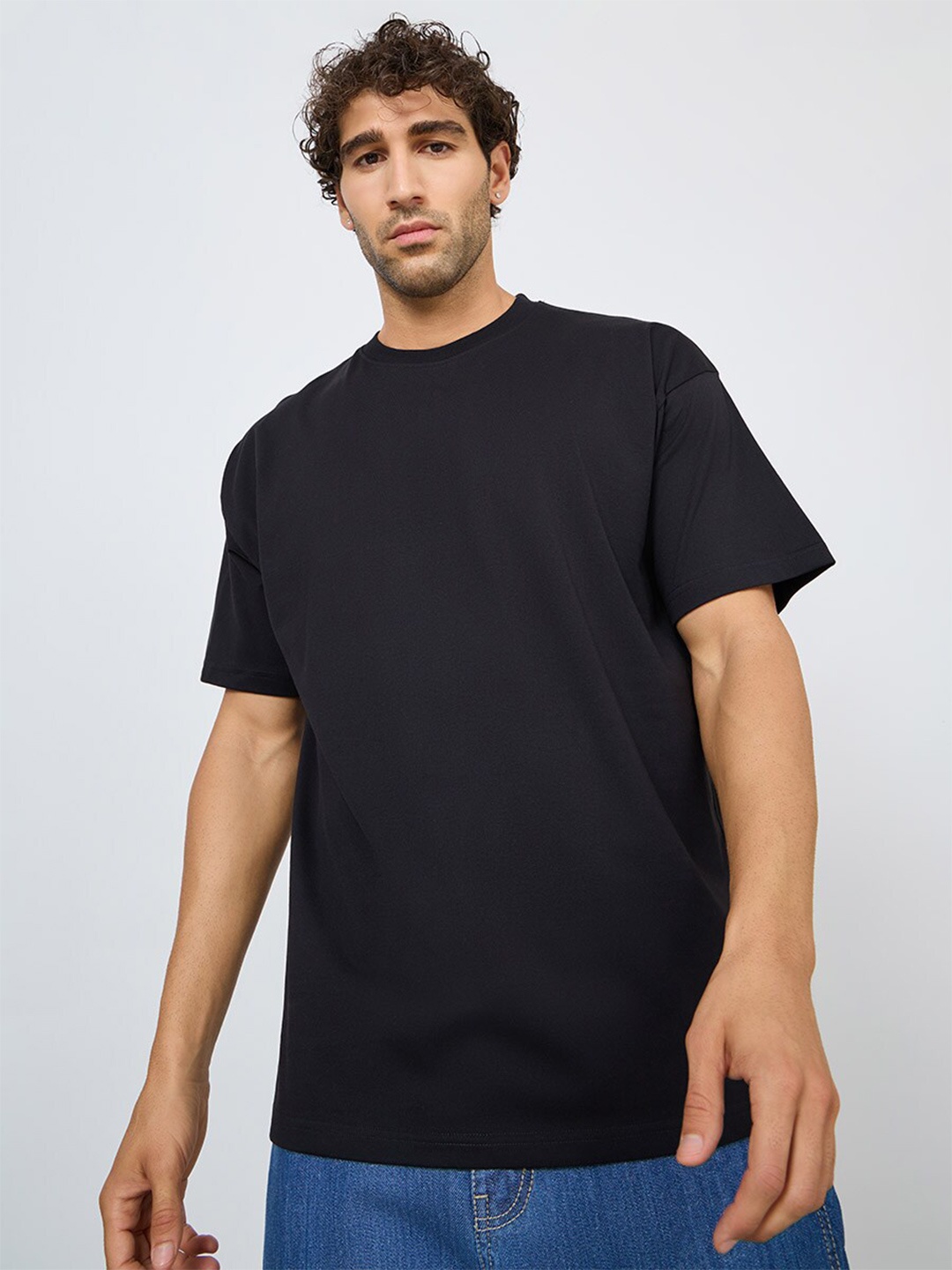 

Styli Men Black Typography Printed Oversized T-shirt