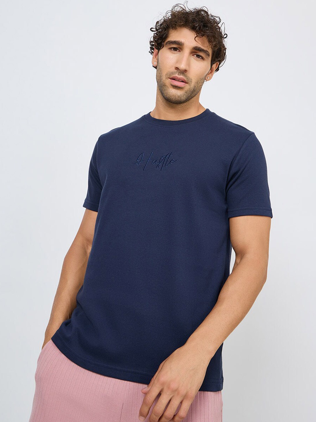 

Styli Embroidered Detailed Knitted Regular Fit T-Shirt, Blue
