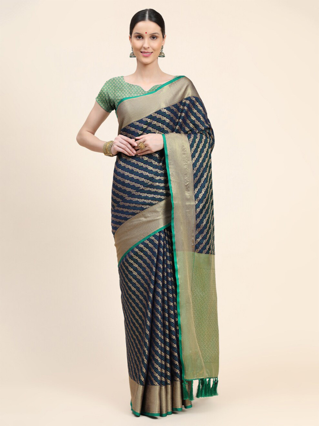 

Tasarika Floral Woven Design Zari Saree, Navy blue