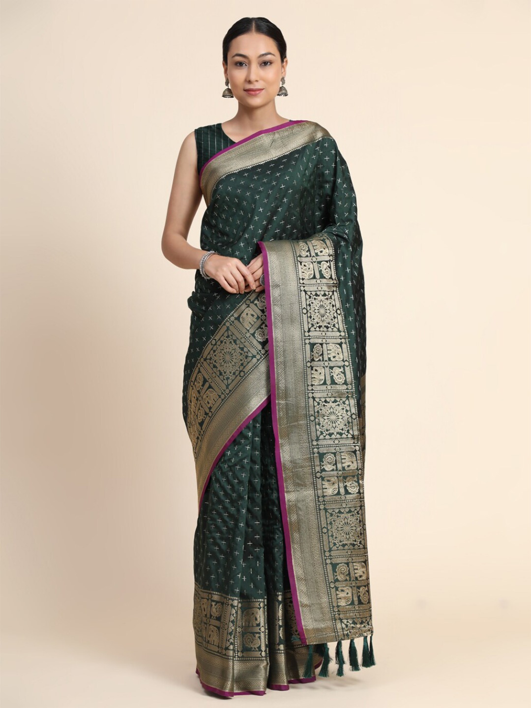 

Tasarika Geometric Woven Design Zari Banarasi Saree, Green