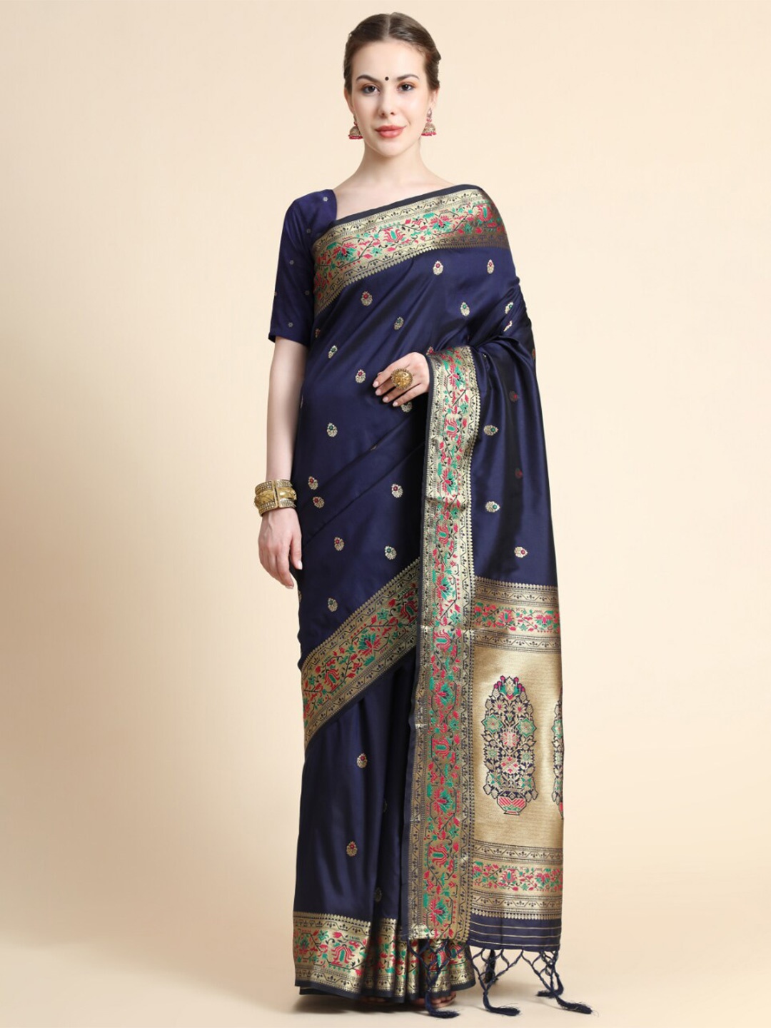 

Tasarika Ethnic Motif Woven Design Zari Paithani Saree, Navy blue