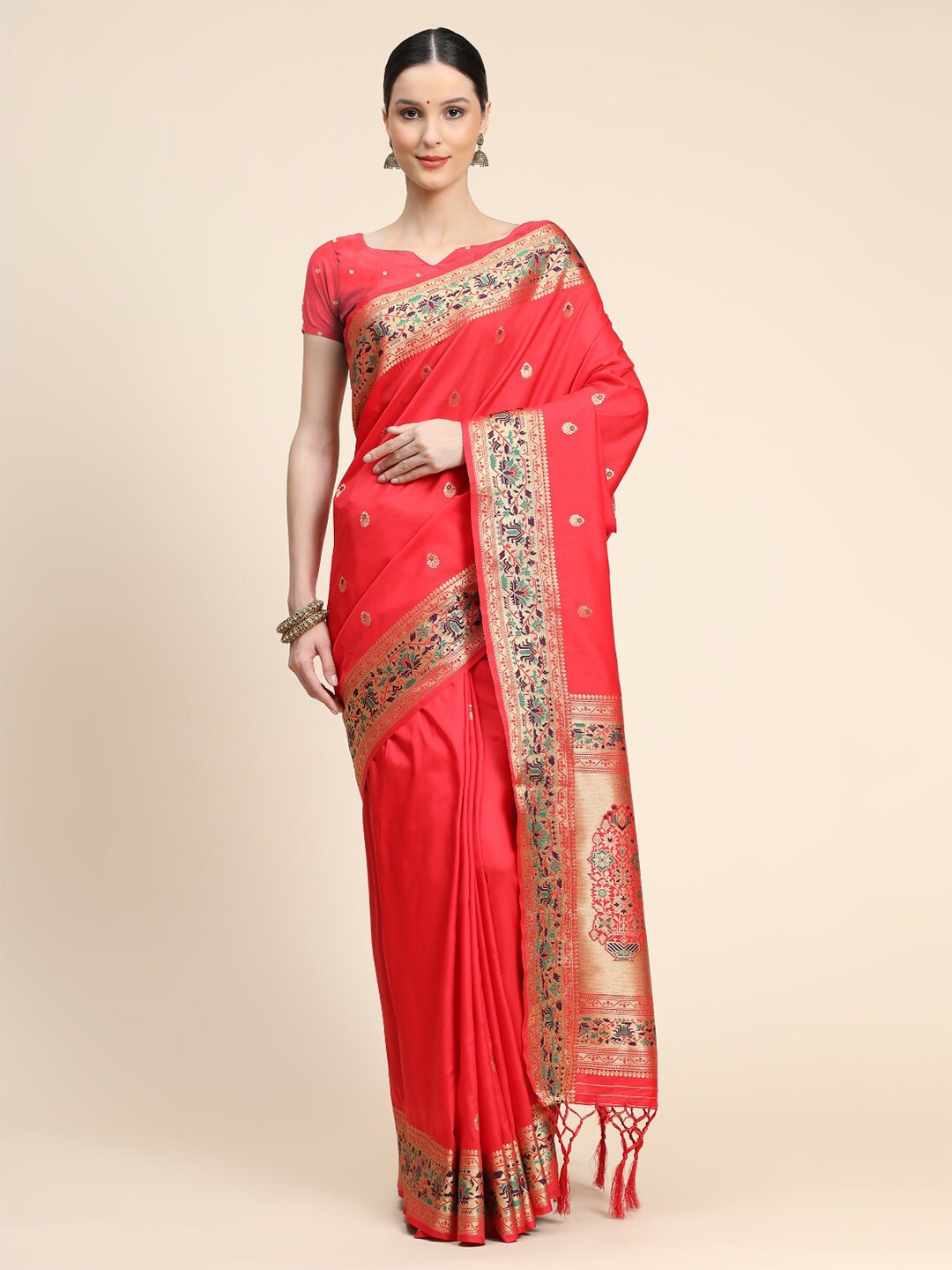 

Tasarika Ethnic Motif Woven Design Zari Paithani Saree, Red