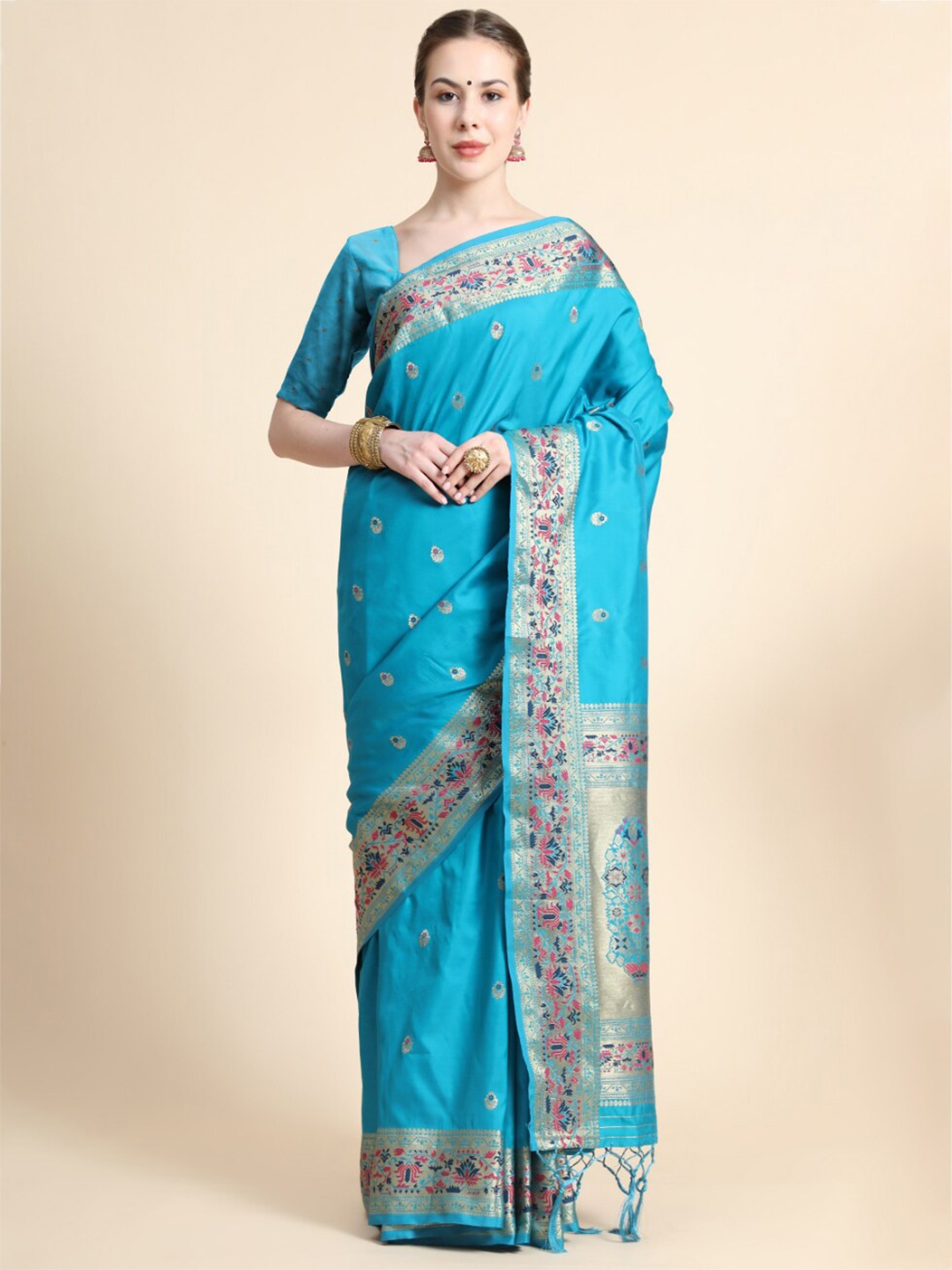 

Tasarika Ethnic Motif Woven Design Zari Paithani Saree, Turquoise blue