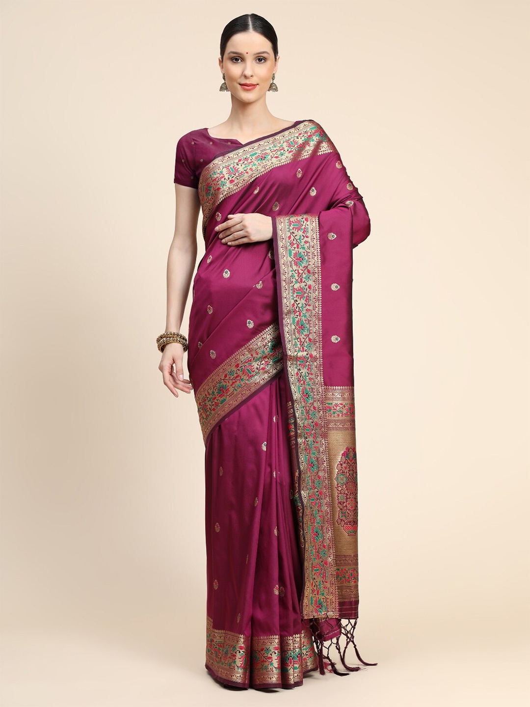

Tasarika Ethnic Motif Woven Design Zari Paithani Saree, Burgundy