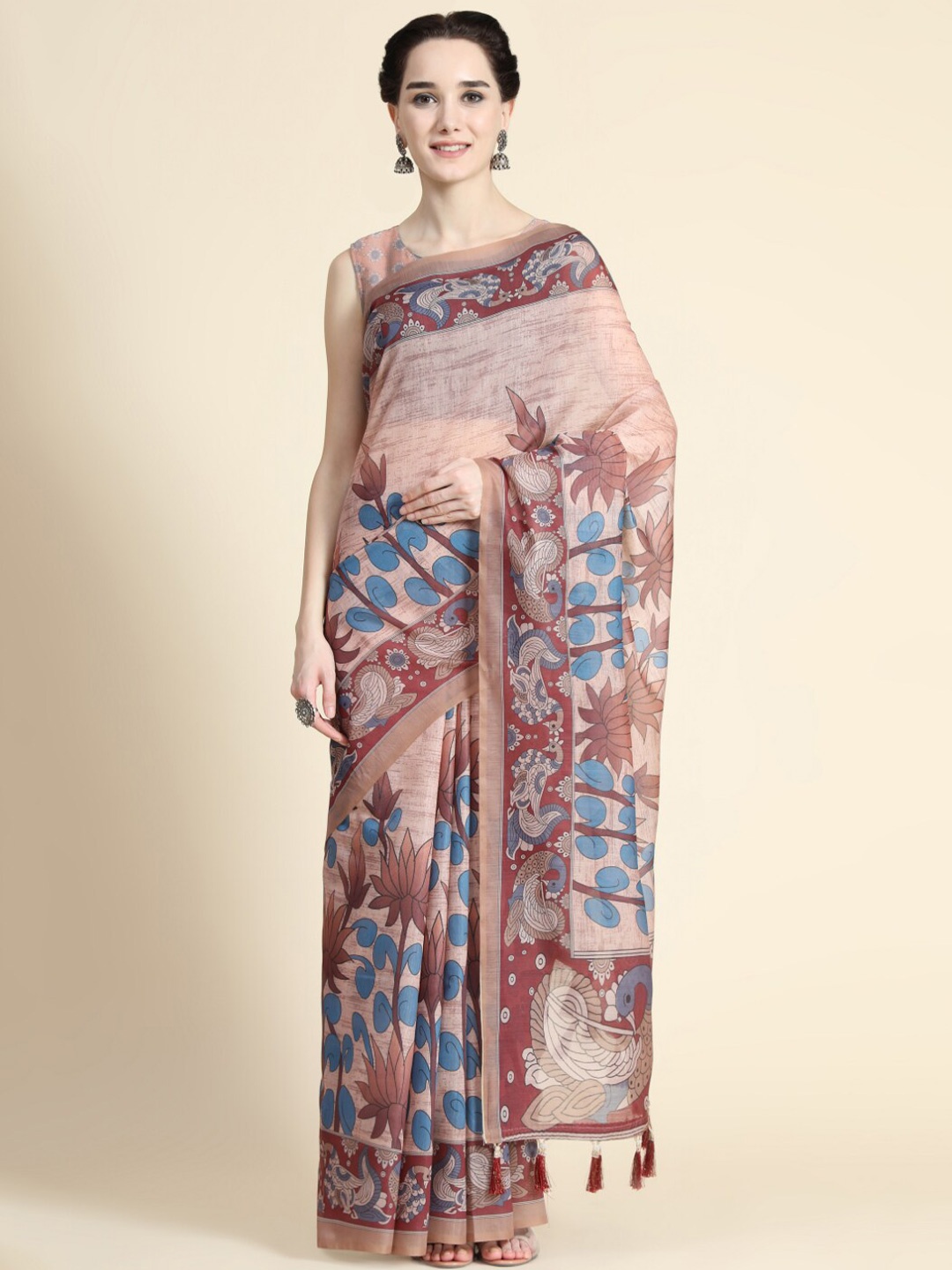 

Tasarika Floral Printed Chanderi Saree, Peach