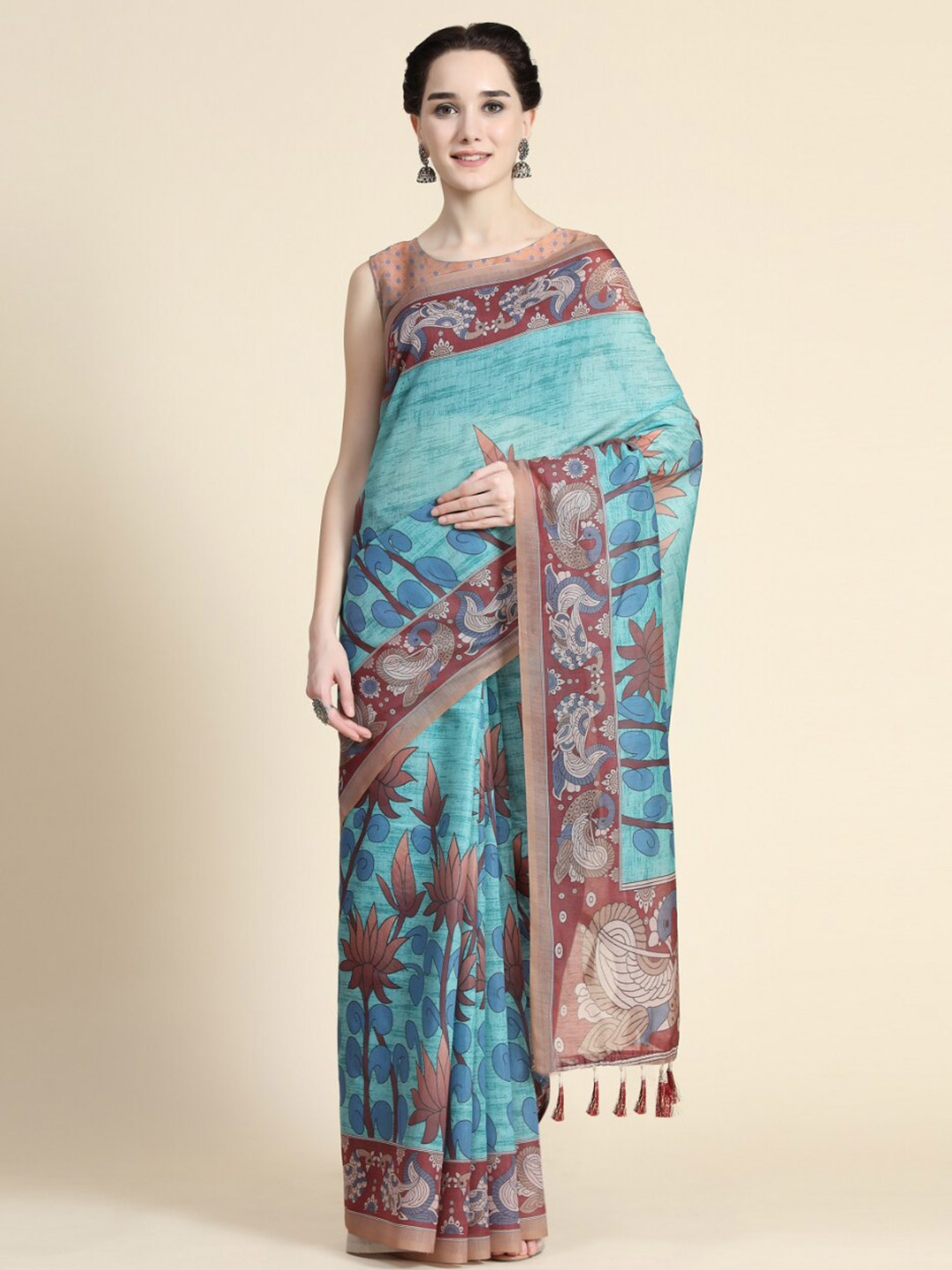

Tasarika Floral Printed Chanderi Saree, Blue
