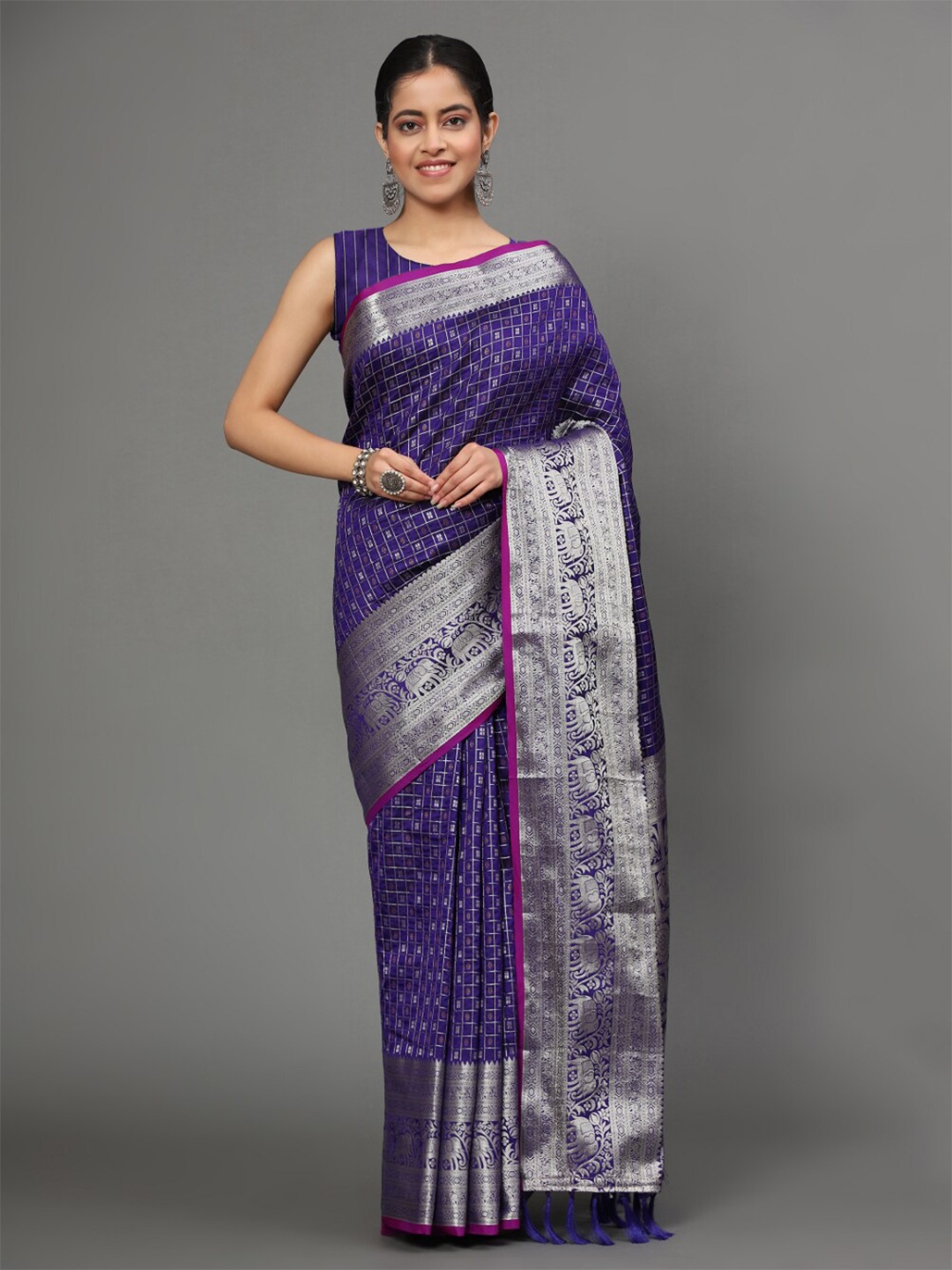 

Tasarika Checked Zari Banarasi Saree, Violet