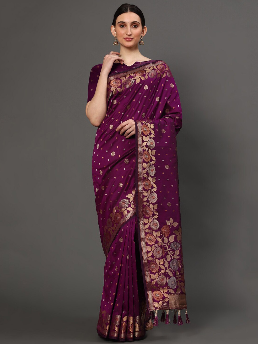 

Tasarika Floral Woven Design Zari Banarasi Saree, Purple