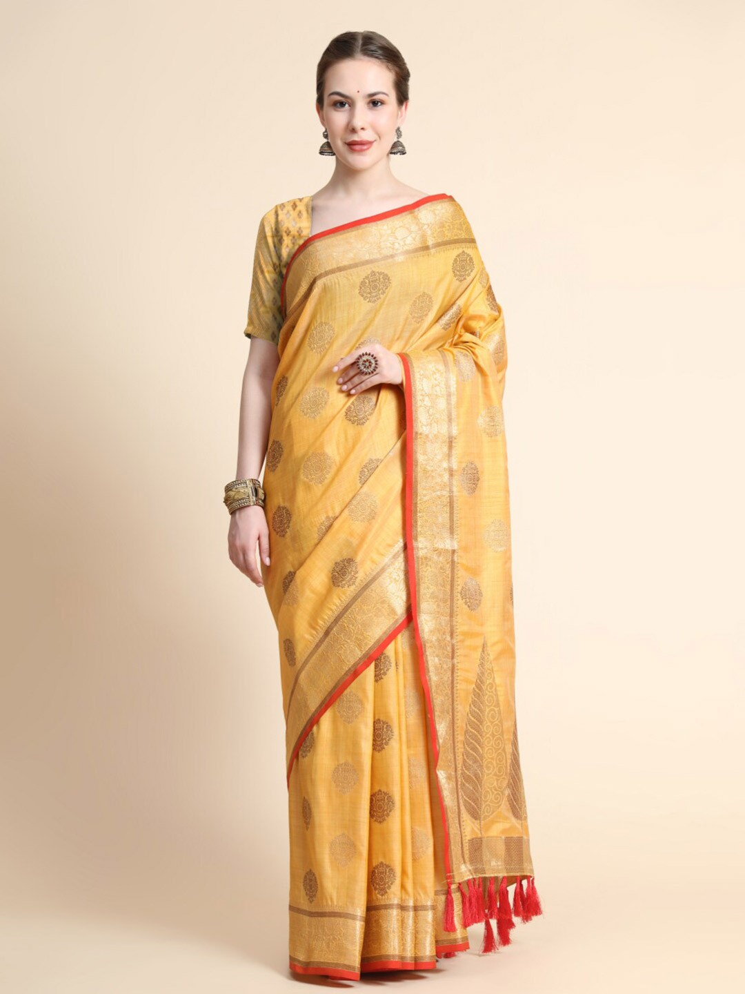 

Tasarika Ethnic Motif Woven Design Zari Tussar Saree, Yellow