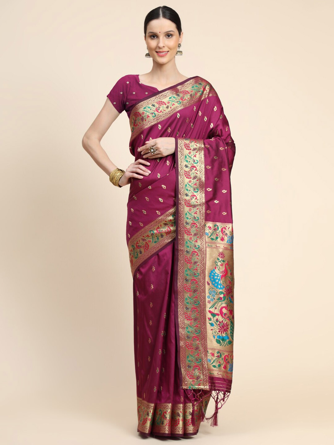 

Tasarika Ethnic Motif Woven Design Zari Paithani Saree, Burgundy