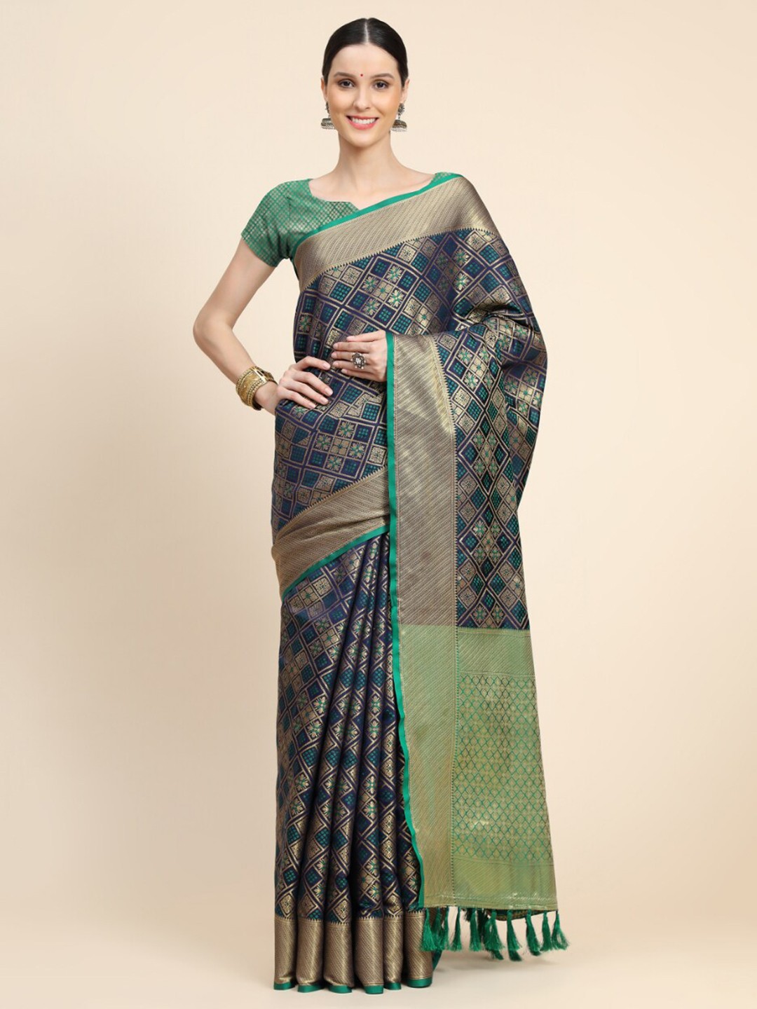 

Tasarika Ethnic Woven Design Zari Patola Saree, Navy blue