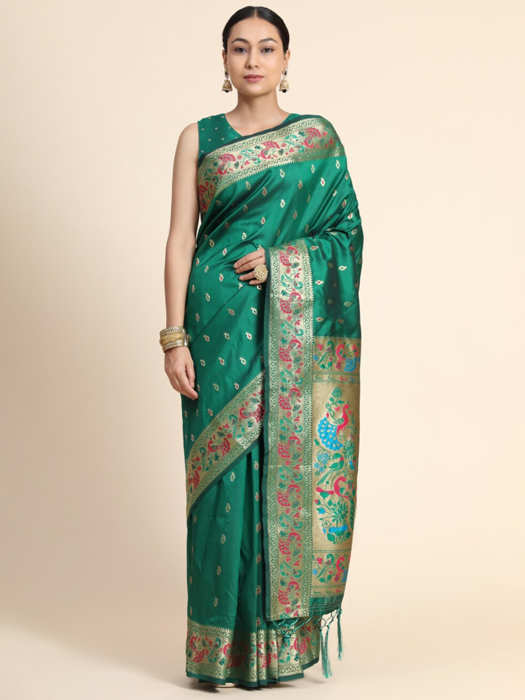

Tasarika Ethnic Motif Woven Design Zari Paithani Saree, Green
